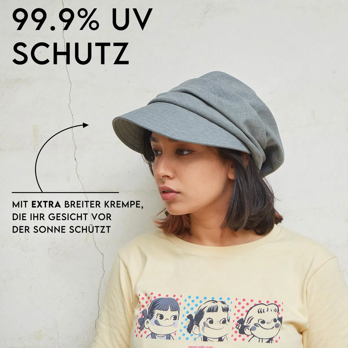 CHARM Bio-Baumwolle Sonnenhut für Frauen - Sommer Frühling Klappvisier für UV-Schutz, Chemo Empfindliche Haut