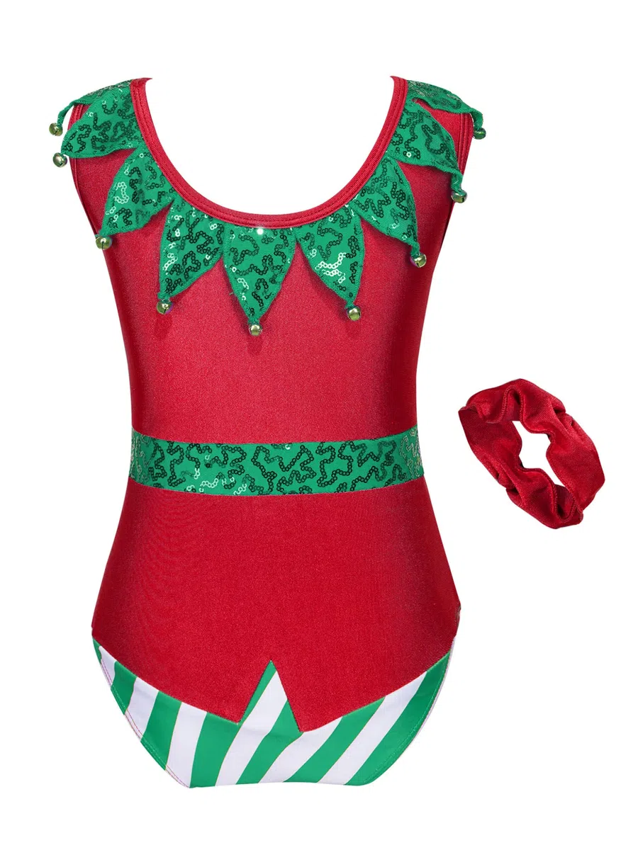 Mädchen Turnanzug Gymnastikanzug Weihnachten Body Overall Jumpsuit Kinder Weihnachtself Kostüm Weihnachten Party Outfits