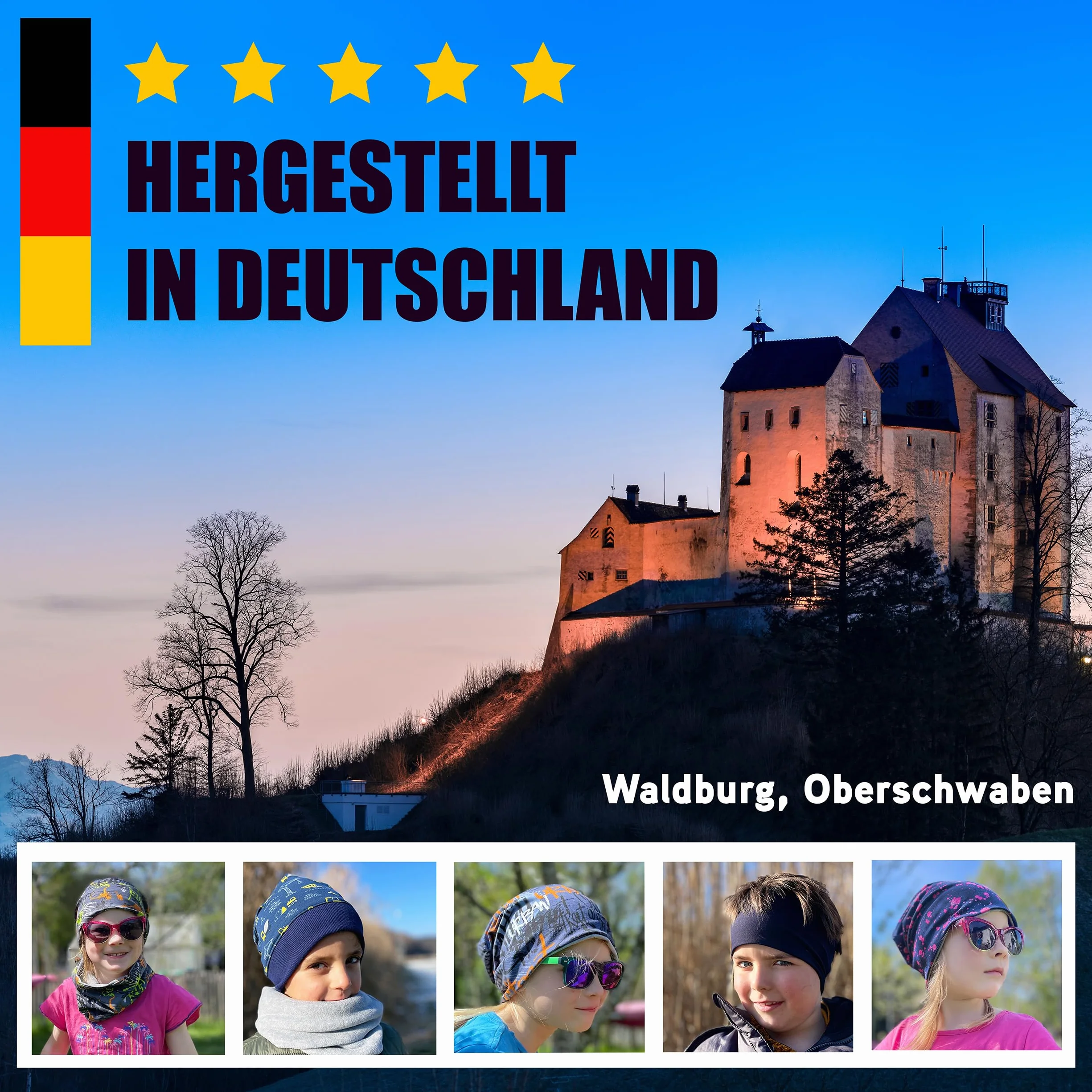 Wollhuhn Öko Mädchen/Jungen/Kinder Warmer Schlupfschal/Halstuch Innen Fleece Gefüttert Viele Motive Winter Übergangszeiten (aus Öko-Stoffen)
