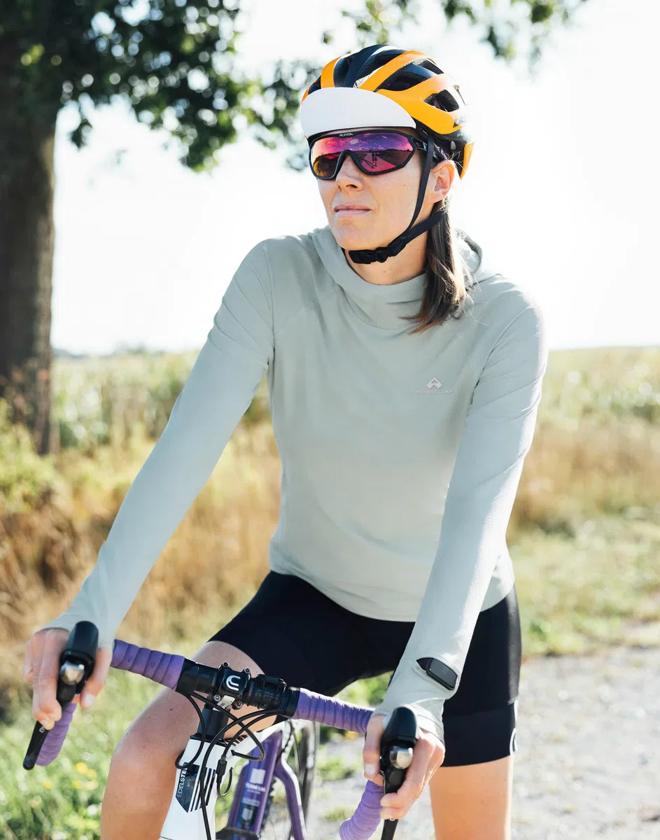 Pioneer Camp Sun Hoodie Damen UV-Schutz Langarm, Leichte Fast-Dry Wanderungshirt mit Kapuze, 50+ UPF Wabenstruktur für Atmungsaktivität, 4-Wege-Stretch für Kletterei & Trailrunning