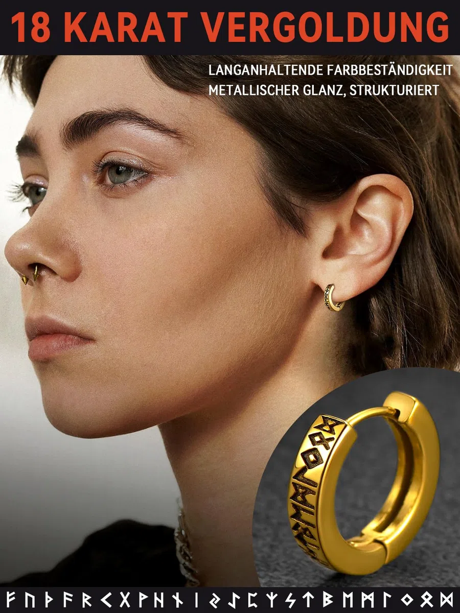 FaithHeart Wikinger Rune Ohrstecker für Herren Damen Edelstah Nordischer Wikinger Rune Creolen Ohrstecker Punk Stil Piercing Ohrschmuck mit Geshenkebox für Freunden Ehemann