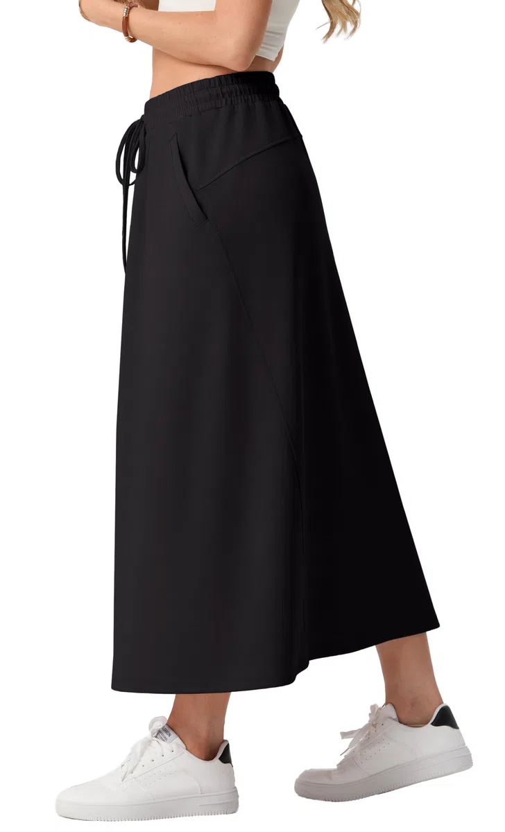 GRECERELLE Rock Damen mit Taschen Elastischer Bund Maxirock Damen Lang A-Linie Sommerrock Damen Midi aus Modal-Mix Casual Rock für Alltag & Urlaub