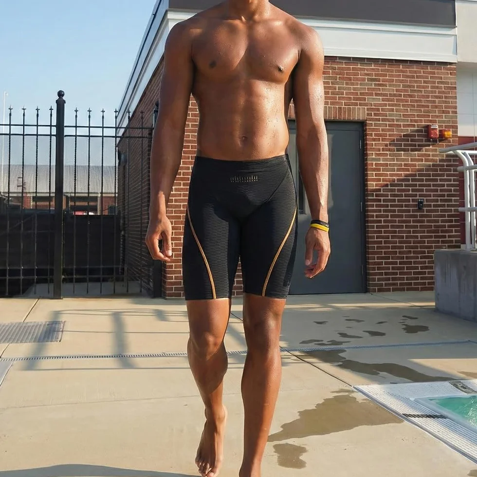MY KILOMETRE Herren Lange Jammer Gewebte Badehose Chlorresistente Schnell Trocknende Schwimmhose mit Kordelzug UPF 50+