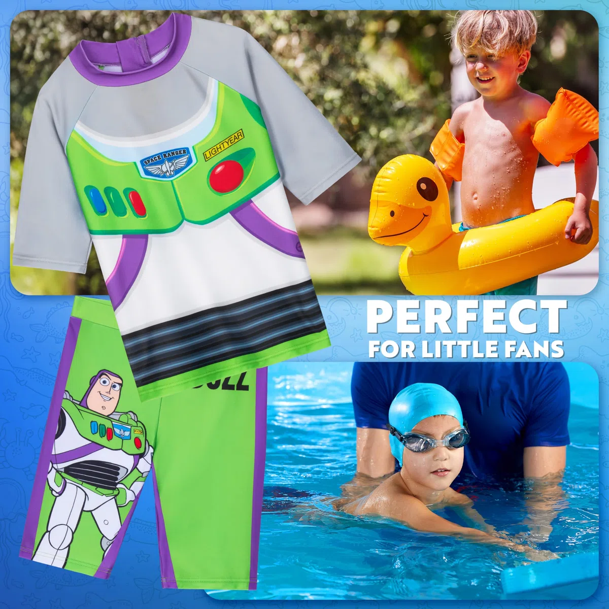 Get Trend Badeanzug Kinder Kostüm 2 Teiliges Set mit Badehose Jungen Badeshorts und Schwimmshirt für Strand Urlaub und Schwimmen