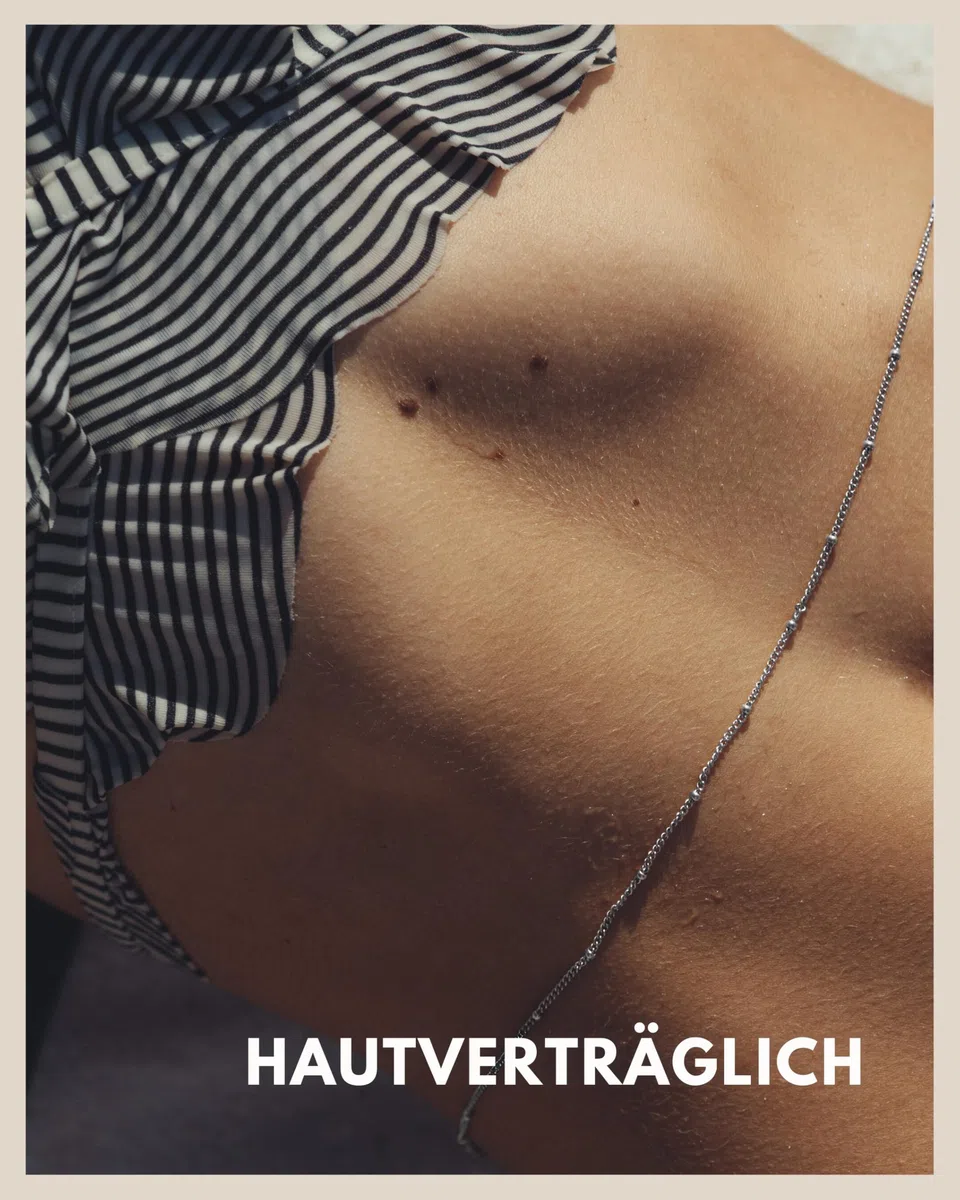 Bauchkette - verstellbare Kette mit kleinen Perlen Dots (78-93cm) in Silber I Wasserfeste Körperkette für Damen I Hautverträgliche Body Chain