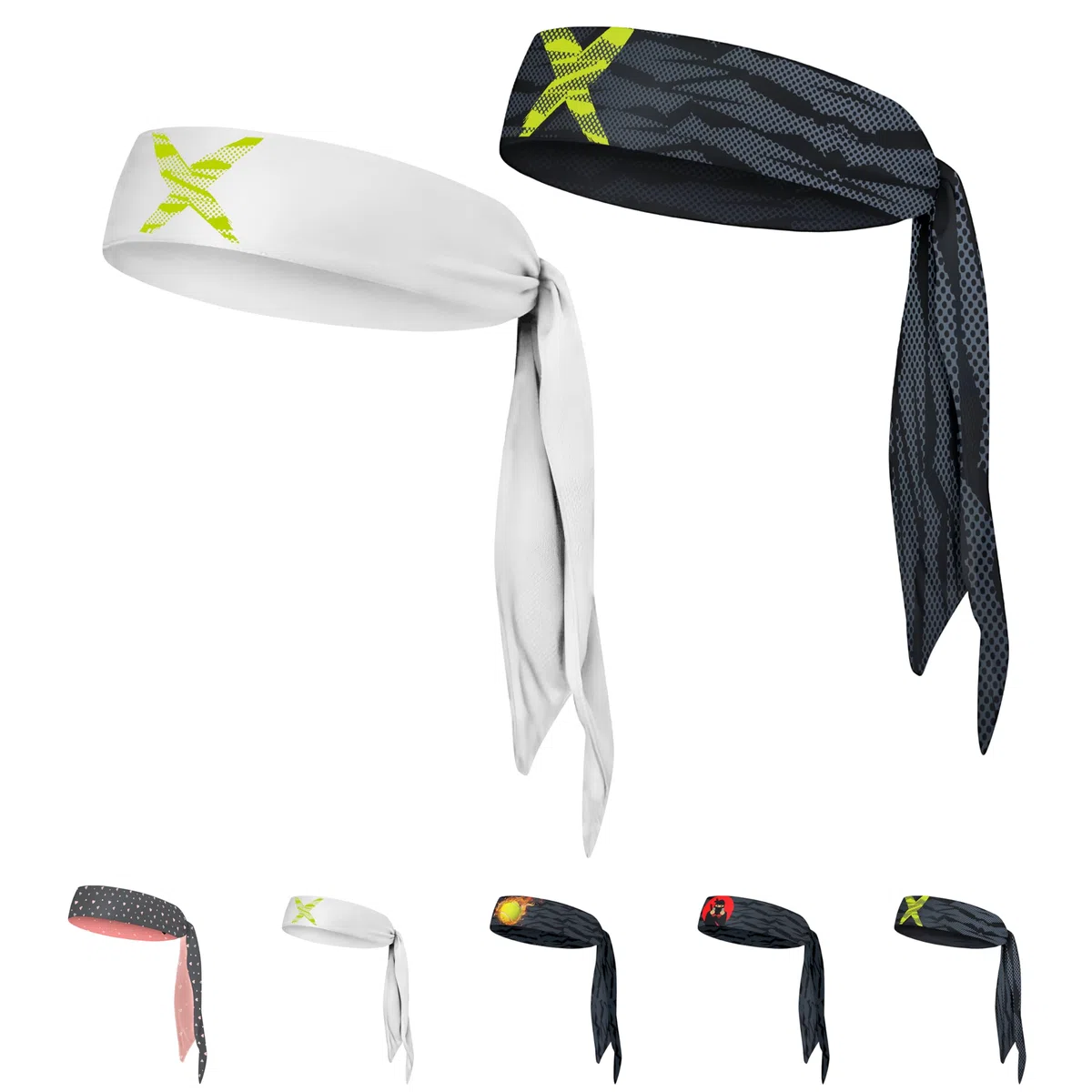Kinder Sport Haarband, Bandana, Stirnband, für Kinder, Jungen und Mädchen (NeonX Weiß/Schwarz Doppelpack, Kinder)