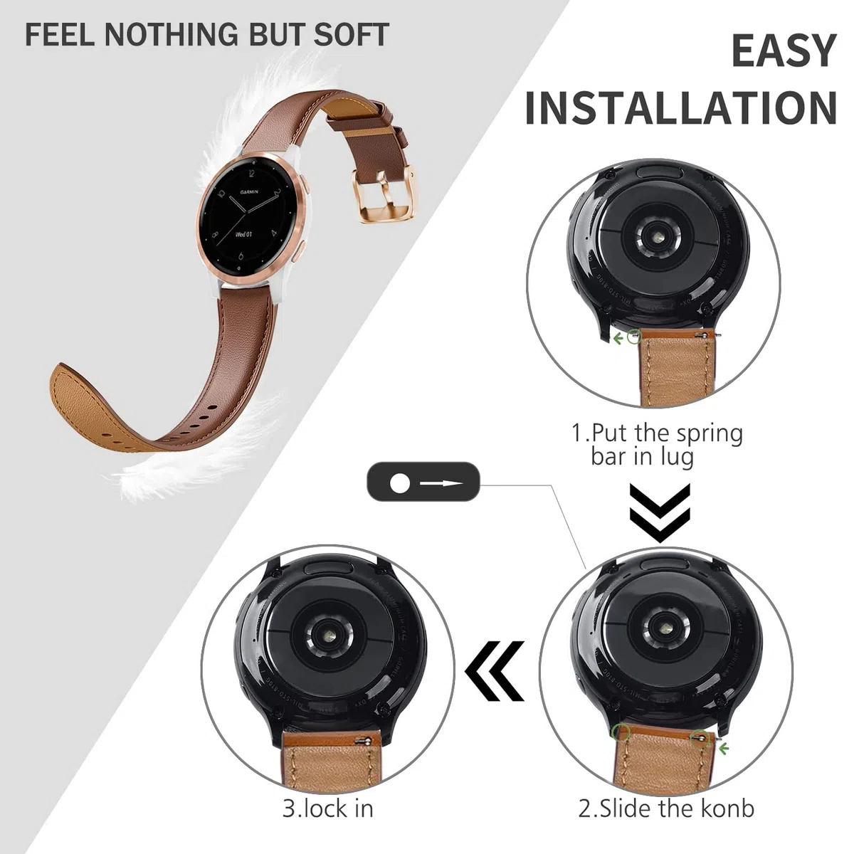 Issinlky echtes Lederarmband kompatibel Garmin Vivoactive 4S/Venu 4 41mm/Venu 2S/3S/Vivomove 3S,18mm Armband für Fossil Damen Gen 6/5E/4/3