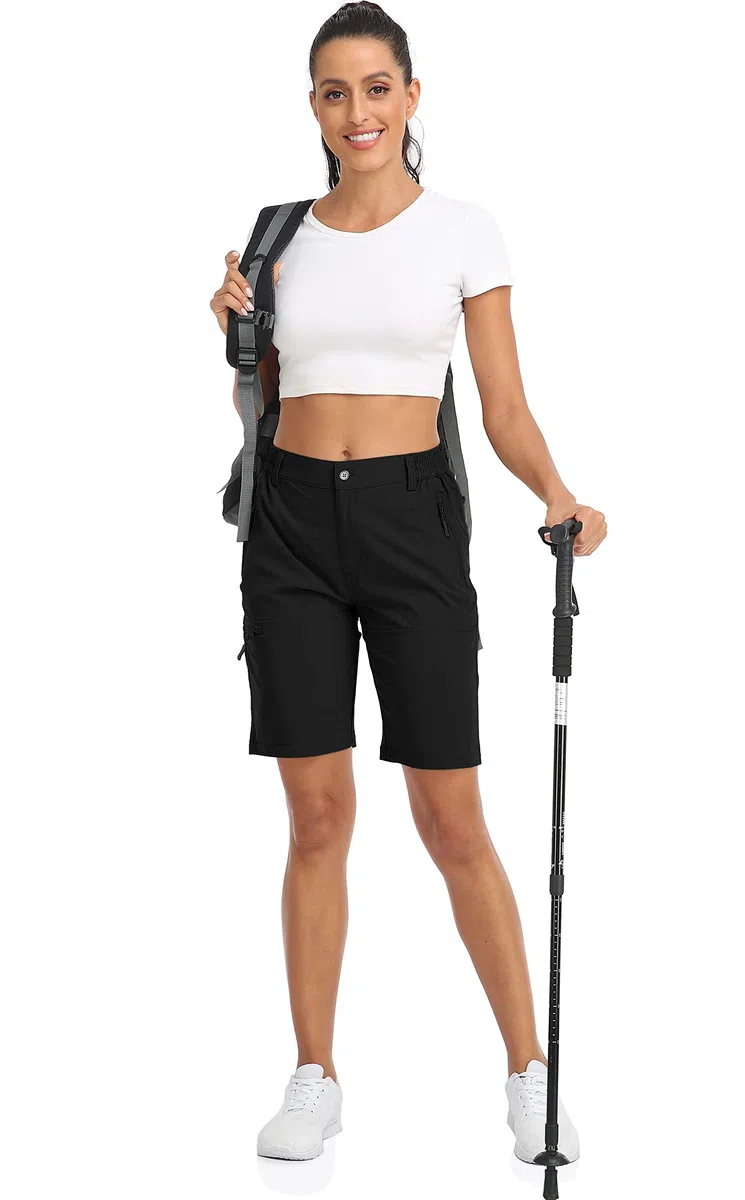 Wanderhose Damen Kurz Sommer Cargo Shorts Leichte Atmungsaktiv Schnelltrocknend Arbeitshose Outdoor Sport Golf Running mit Taschen