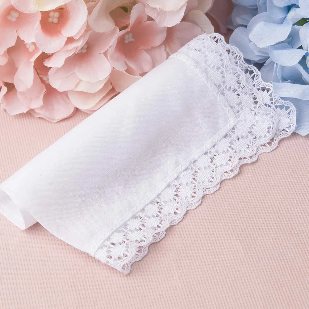 HOULIFE 6/12 Stücke Damen Klein Weiß Taschentücher aus Reiner Baumwolle mit Spitzen 25x25cm für Alltagsgebrauch&Hochzeit