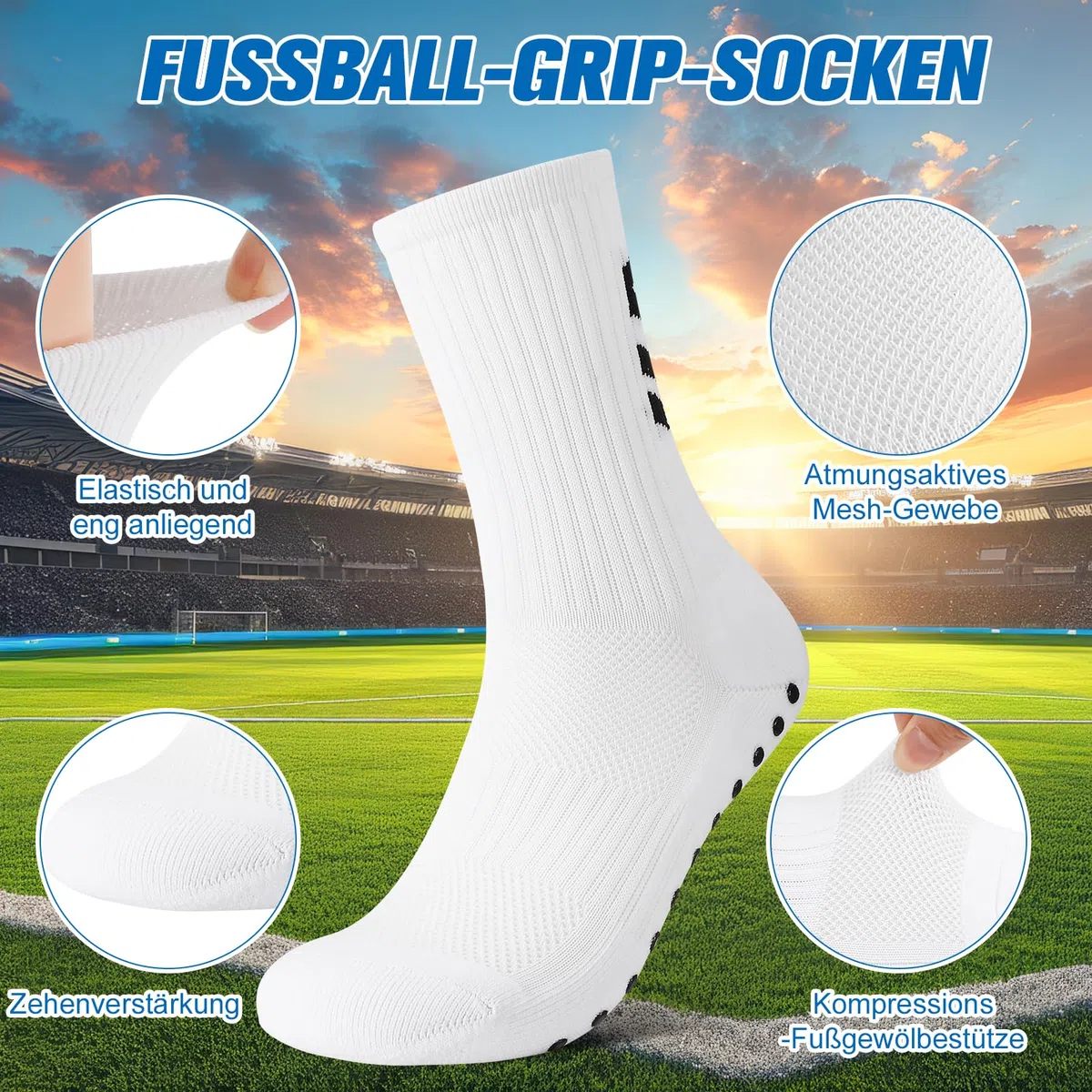 Utensilsto 3 Paar Aniti-Rutsch Fußballsocken für Herren Fussball Socken Mit Gummipunkten für Basketball Laufen Tennis Pilates