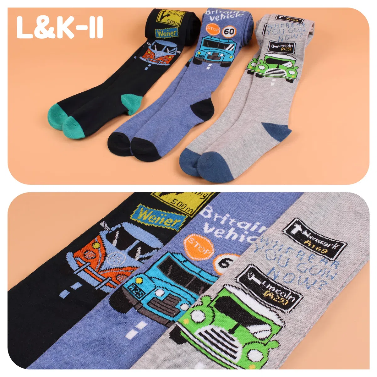 L&K-II 3er Kinder Baby Jungen Strickstrumpfhose mit verschiedenen Mustern mehrfarbig 27253AB
