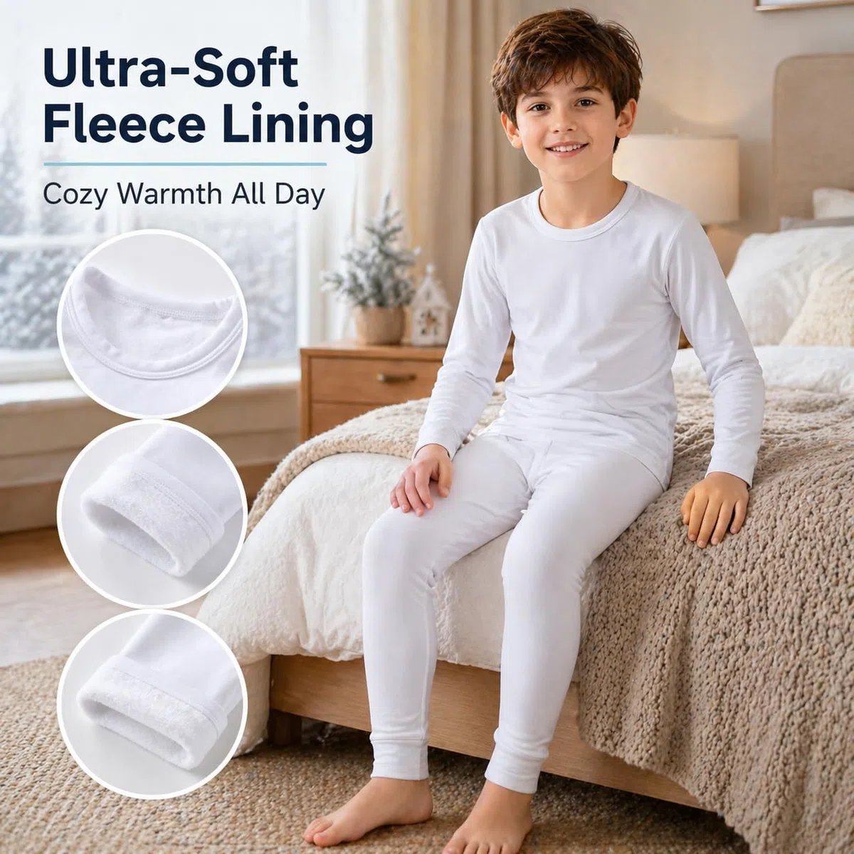 Thermo Unterwäsche Jungen Set mit Innenfleece Atmungsaktive Kinder Funktionsunterwäsche Langarmshirt & Hose für Winter Outdoor