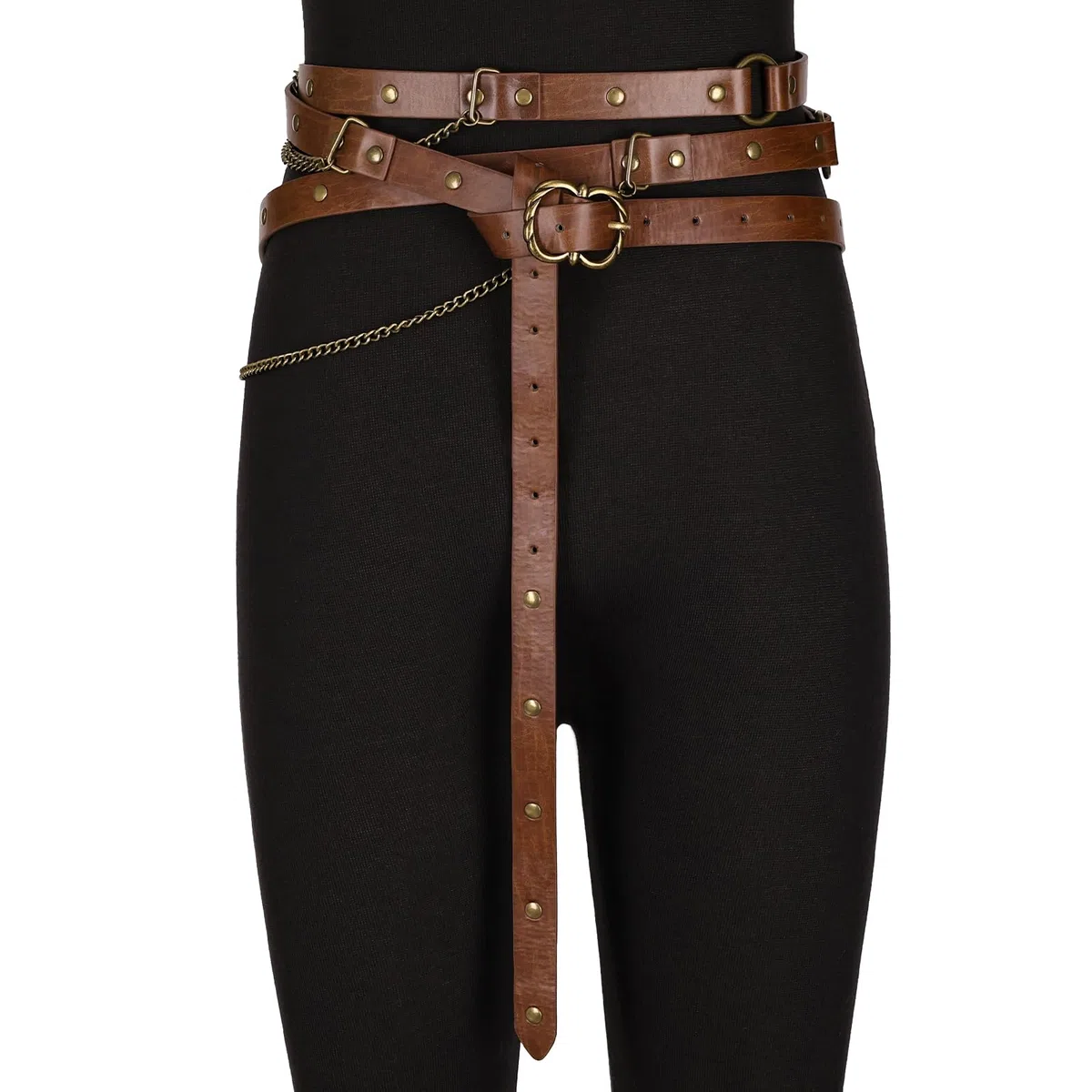 HiiFeuer Mädchen Mittelalter DIY Kunstleder Metallkette Gürtel, Vintage einstellbare dünne Gürtel für Kinder, Retro Skinny Gürtel für Kleid