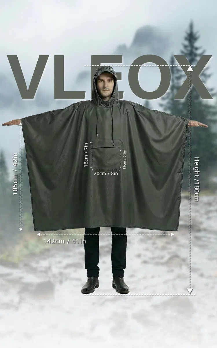 Wasserdichter Regenponcho, Leicht Atmungsaktiv Regencape, Unisex Regencape mit Kapuze, 3-in-1-Multifunktional Regenmantel Regenschutz Regen Poncho für Wandern, Camping, Angeln, Fahrrad