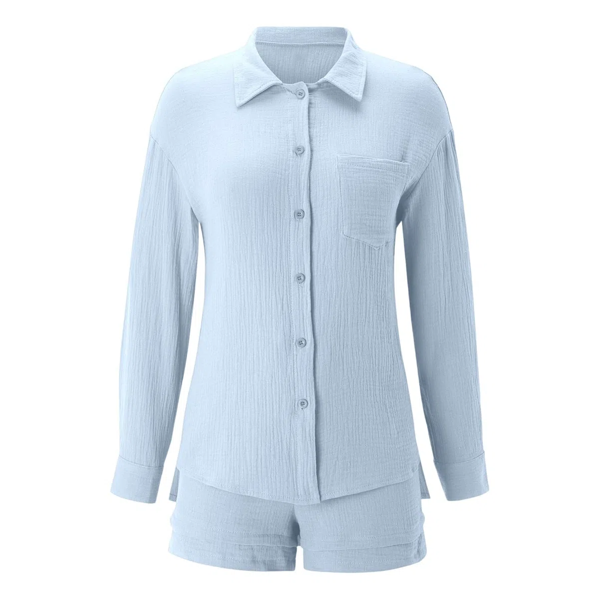 Sommer Zweiteiler Mädchen Kinder Sommer Musselin Bluse Hemd und Shorts Zweiteiler Set Baumwolle Strand Outfit Set Oversize Freizeitanzug Langarm Hausanzug Y2K Clothes