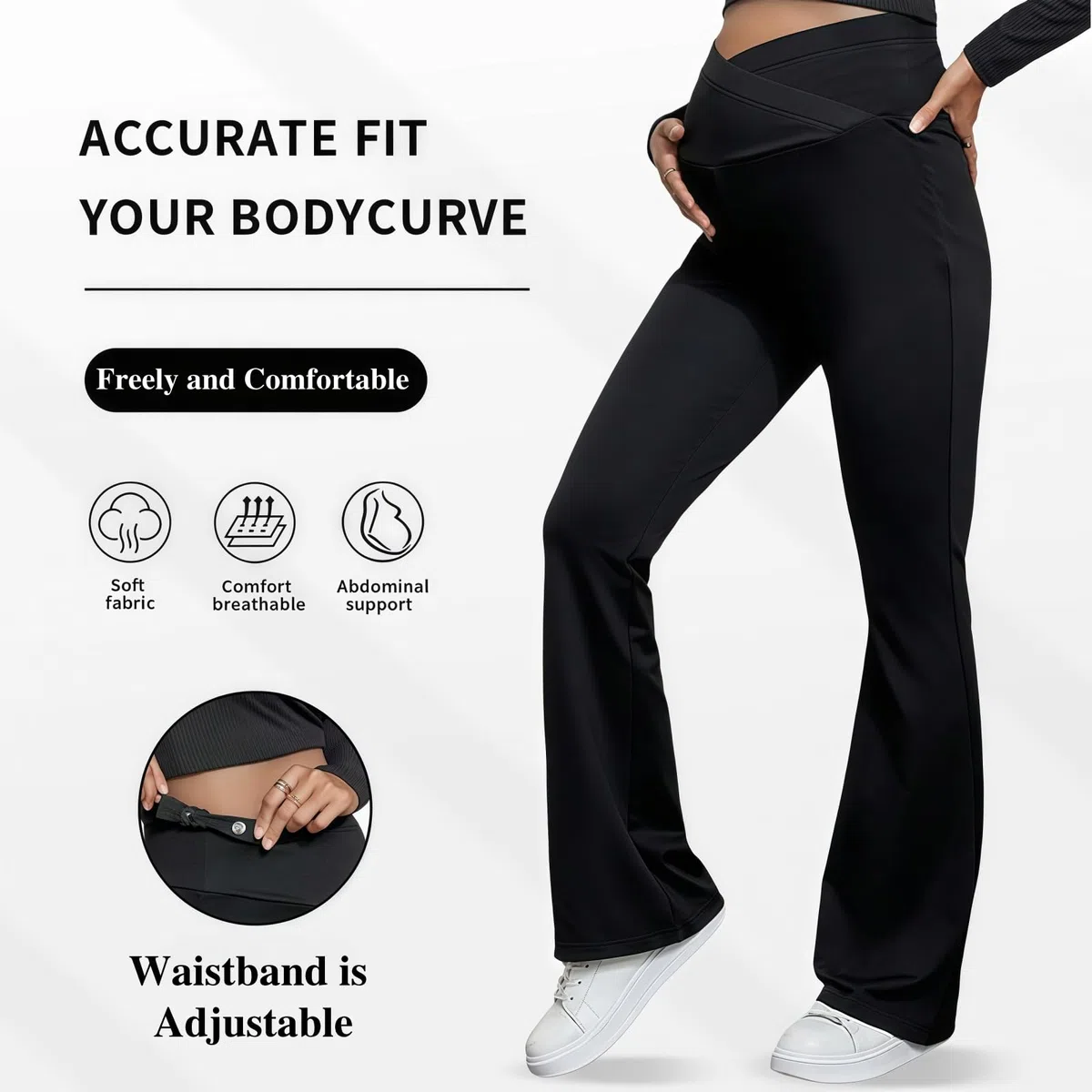 MANJIAMEI Weite Umstands Hose für Frauen Hoher Bund Weich Dehnbare Bauchbedeckende Schwangerschaftshose Trainings Sportbekleidung Freizeit Loungewear Weite Flared Hose