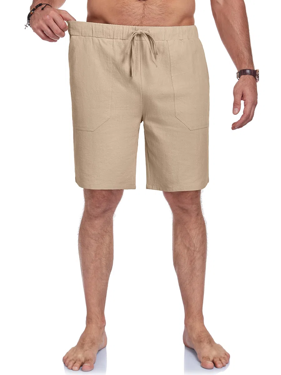 Puimentiua Leinenhose Herren Kurz,Sommer Leinen Shorts,Kurze Hosen,Loose Fit Baumwollehose mit Tunnelzug und Taschen (S-3XL)