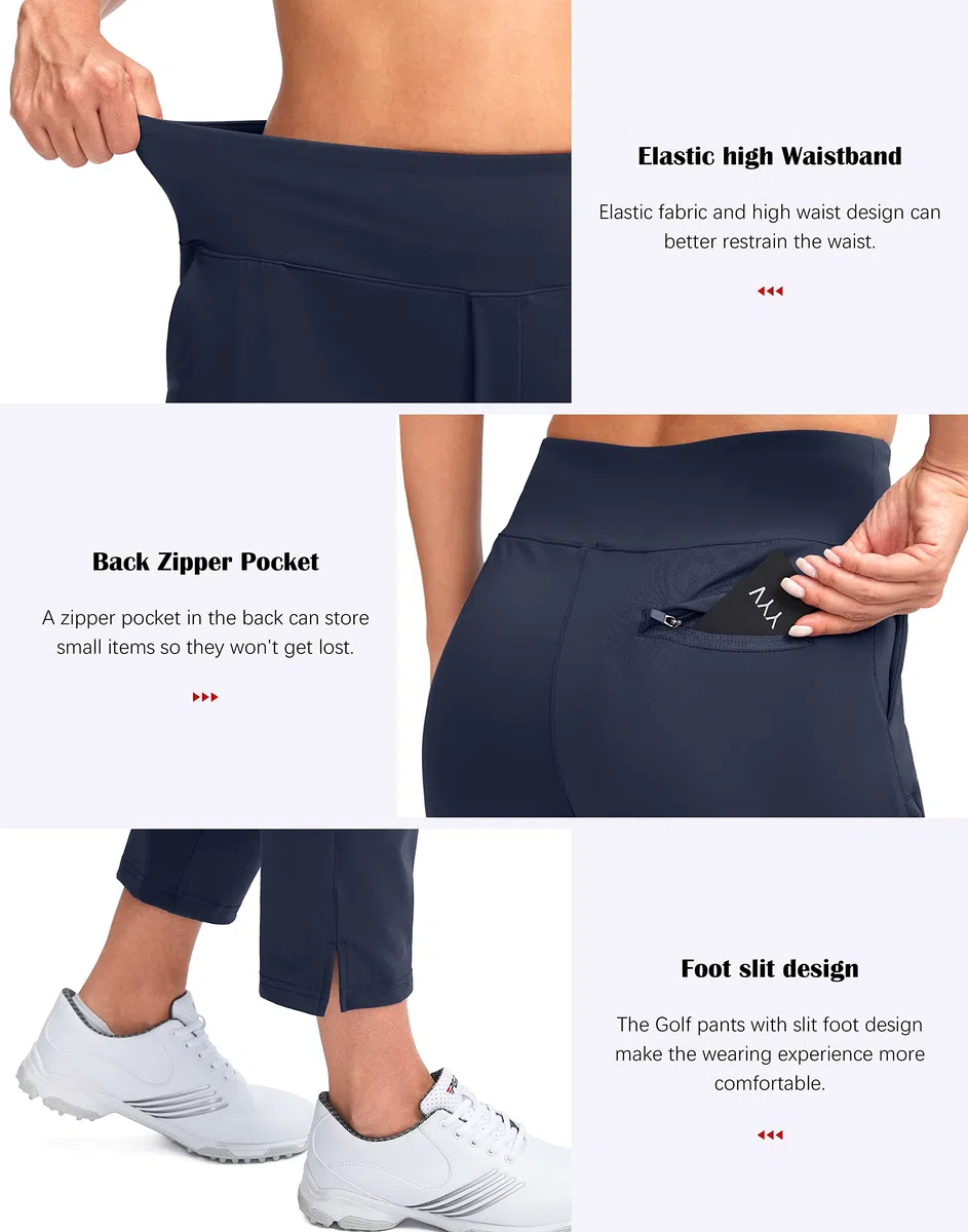 YYV Damen-Golfhose, Stretch, Arbeit, Knöchel, hohe Taille, Kleiderhose mit Taschen, für Yoga, Business, Reisen, Freizeit