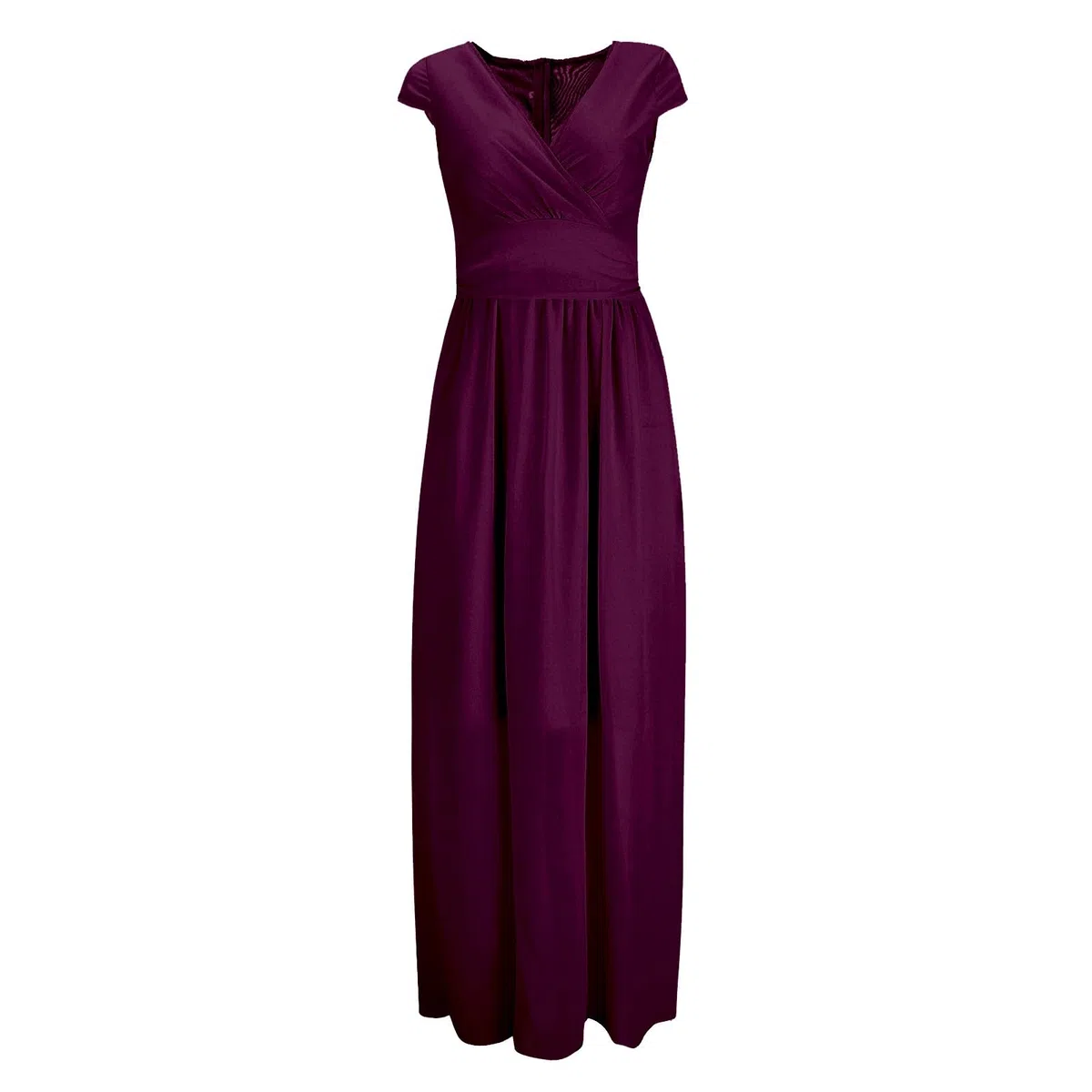 Einfarbiges Damen-Konzertkleid, V-Ausschnitt, kurze Ärmel, Chiffon-Taille, Kleid