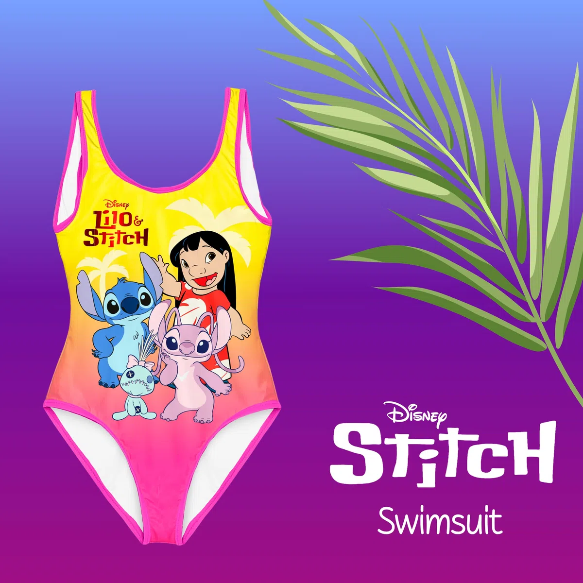 Disney Stitch Mädchen Badeanzug Einteiliger Design Lilo Stitch Angel und Scrump Kinderschwimmanzug, Größen 6 bis 10 Jahre
