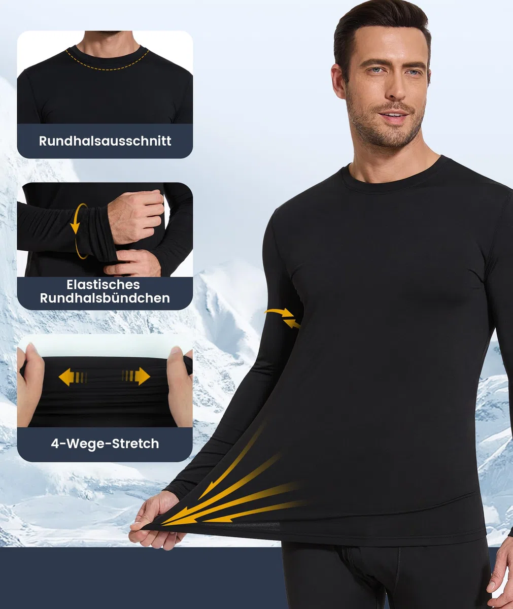 SIHOHAN Thermounterwäsche Herren Winter Innenfleece Thermowäsche Rundhals Langarm Thermohemd Warm Atmungsaktiv Thermo Oberteil Warm Unterwäsche Thermounterhemd für Männer