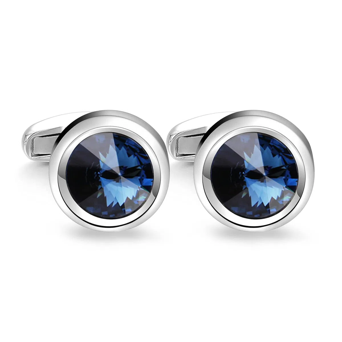 Merit Ocean Eleganten Stil Manschette Link Super glänzend Swarovski Marineblau Blau Kristall Circular Manschettenknöpfe Herren mit Geschenkbox