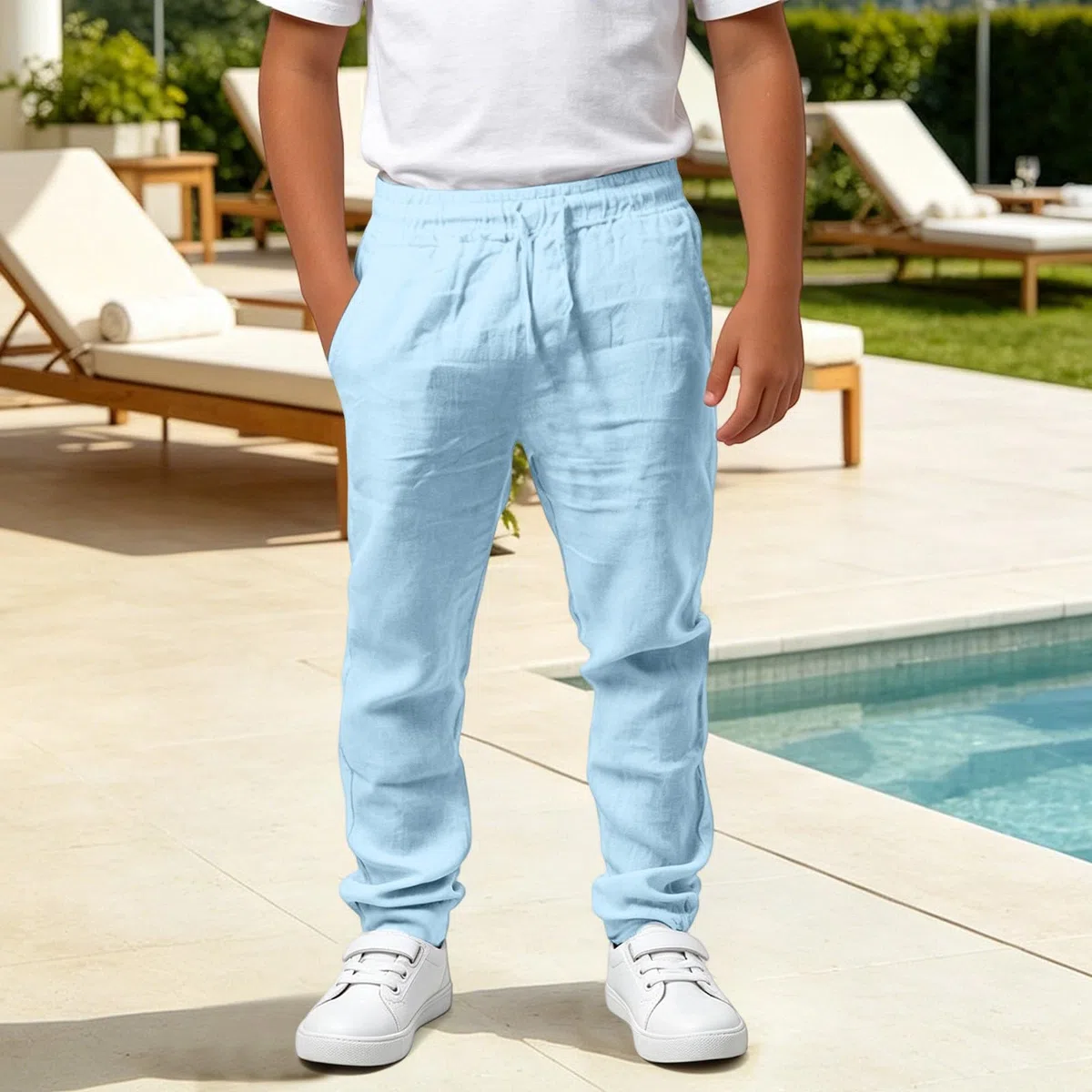 Leinenhose Jungen Musselin Hose Kinder Baumwolle Leinen Hosen mit Elastischem Bund Jogginghose Leicht Lockere Sommerhose Einfarbig Atmungsaktiv Strandhose Freizeithose Haremshose Outdoorhose