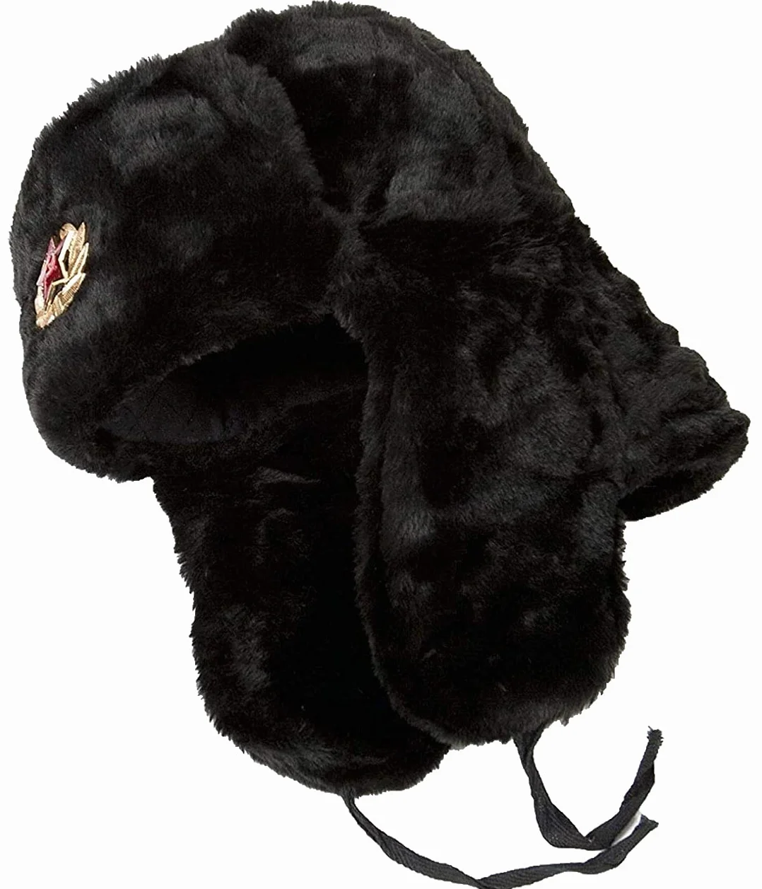 FAIRY TRENDZ LTD Russische Trappermütze mit Abzeichen, Einheitsgröße, Kunstfell, Uschanka-Kosaken-Ohrenklappen, warme Wintermütze