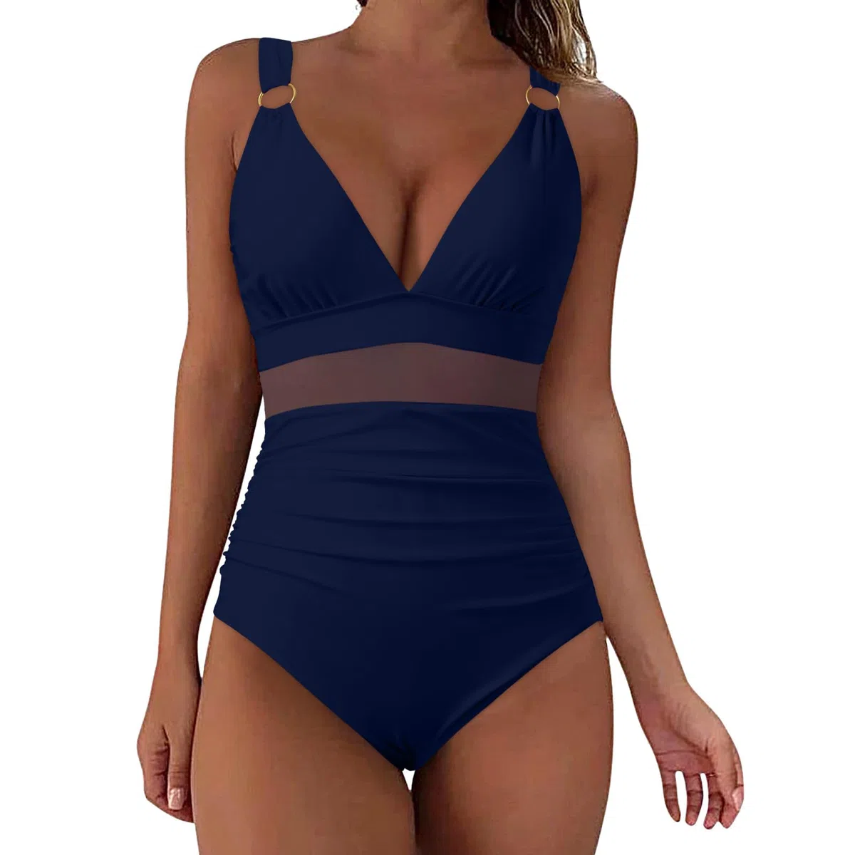 Badeanzug Damen, Badeanzug Damen Bauchweg Mesh V Ausschnitt Einteilige Bademode Monokini mit Gepolsterte Push Up Badeanzüge für Damen Bauchkontrolle Sommer Swimsuit Badebekleidung