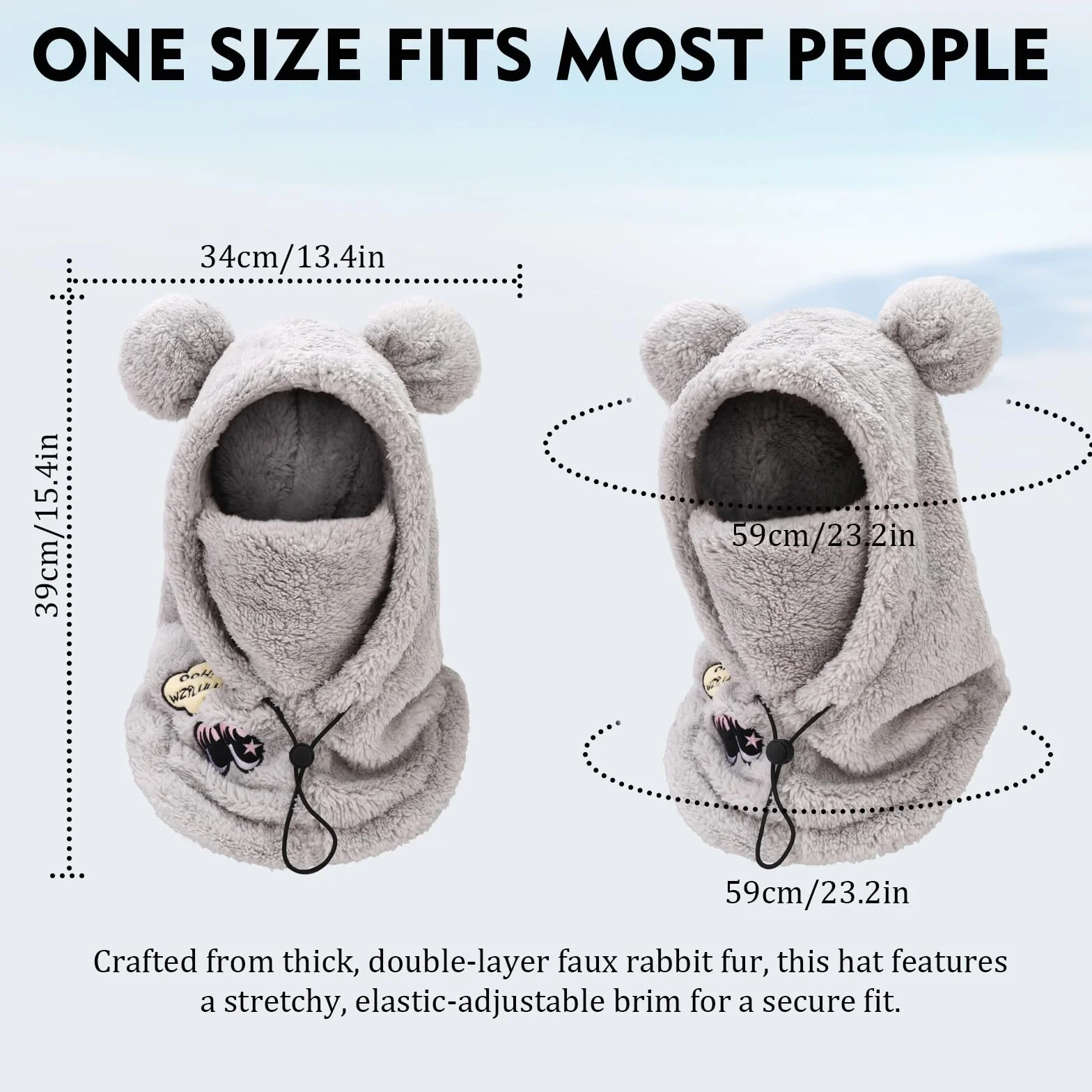 PHOGARY Balaclava für Damen, Plüsch Sturmhaube Mütze, Winter Frauen Skimaske Skimütze, Herren Damen warme Wintermütze Mütze Schal, Panda Balaclava, Grau