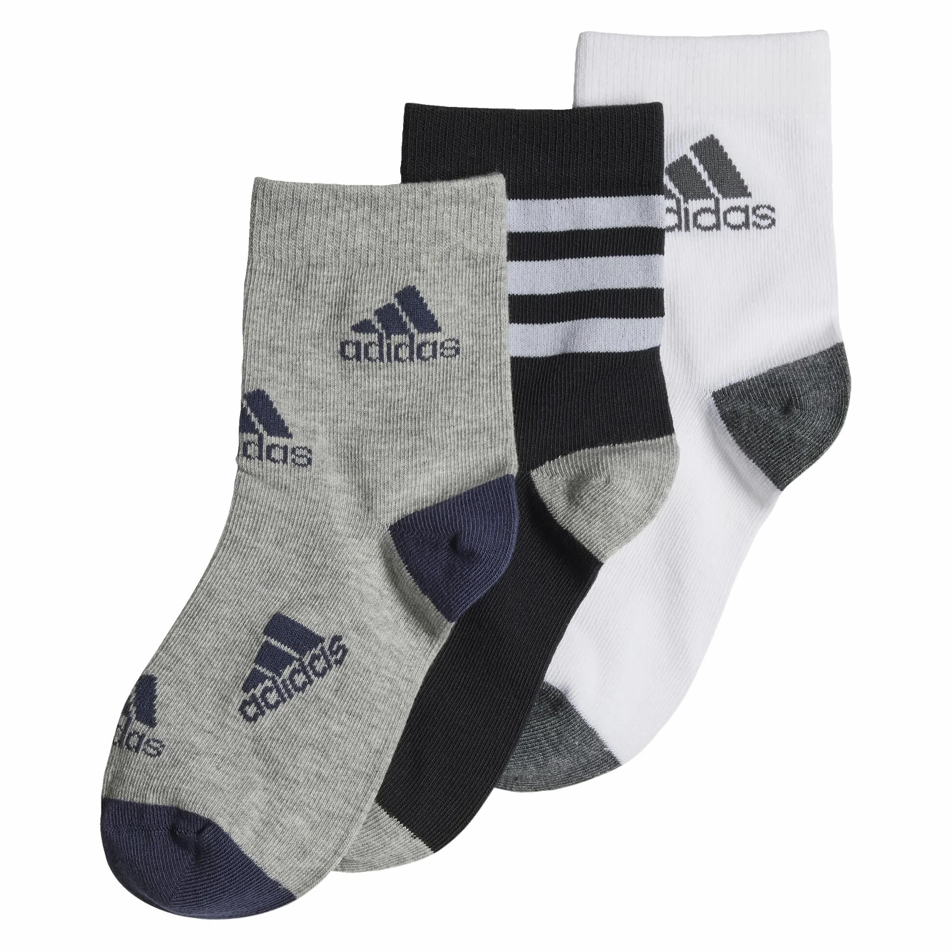 adidas Unisex Kinder Graphic Socks 3 Pairs, Black/White/Medium Grey Heather, 2-3 Years