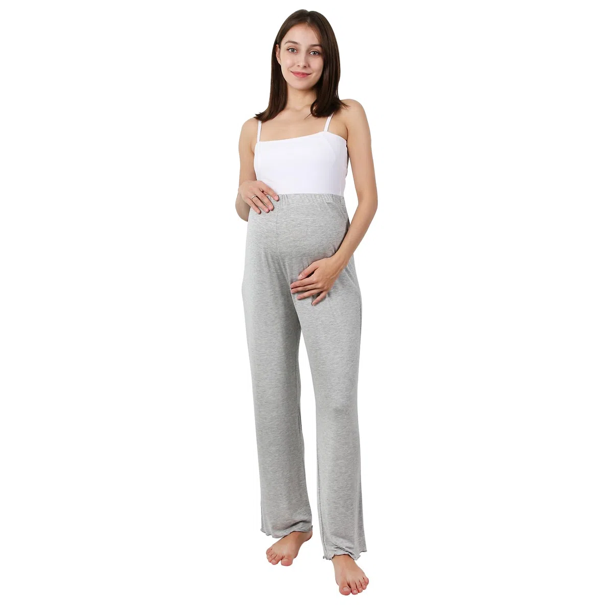 Damen Umstandshose mit Verstellbarer Bund Damen Einfarbige Umstands-Pyjamahose Schwangerschafts-Lounge-Hose