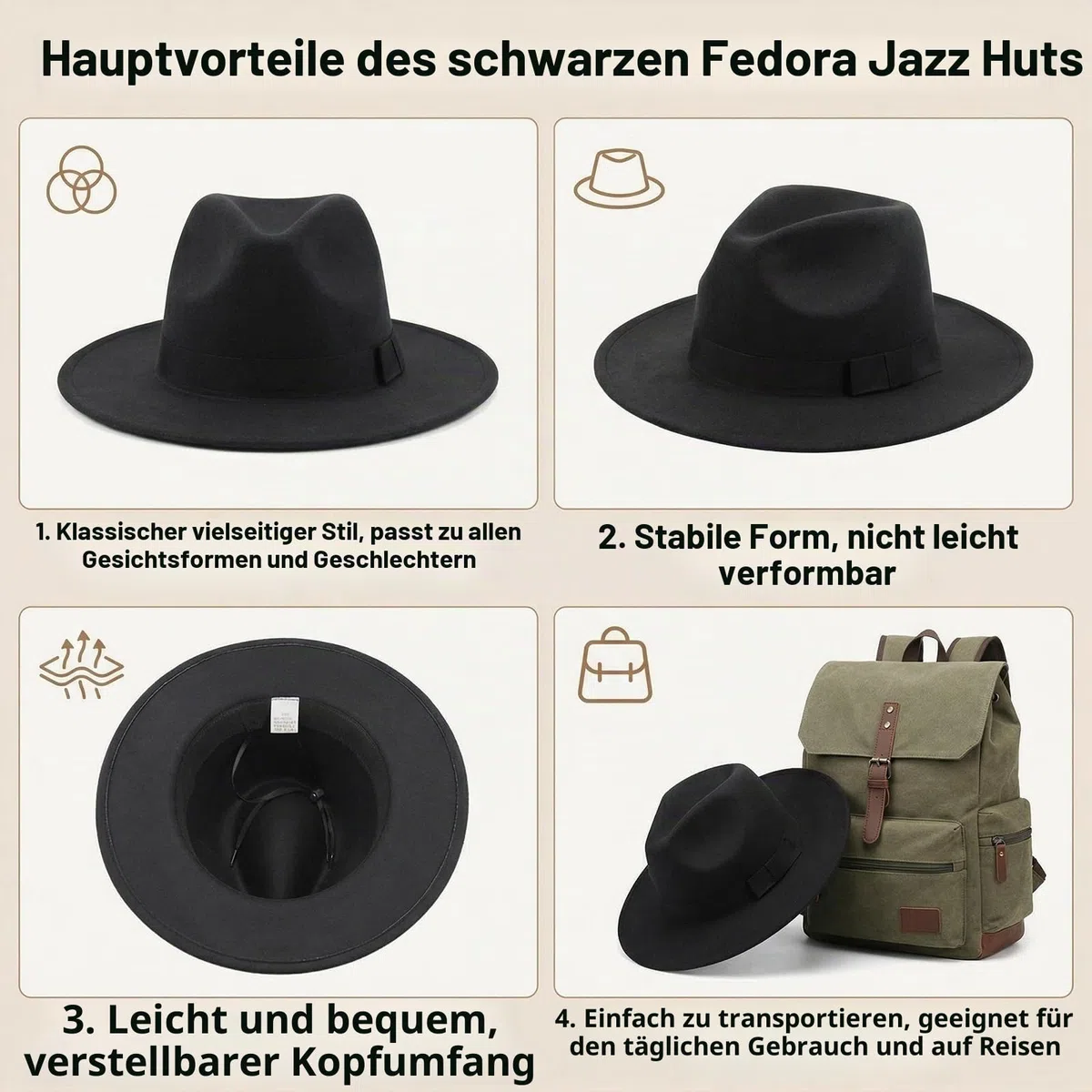 Zweifarbige Schwarze Breitband-Kirche Derby Knoten Strand Sonnenhut für Männer und Frauen 56-59cm Kopf umgeben (schwarz)