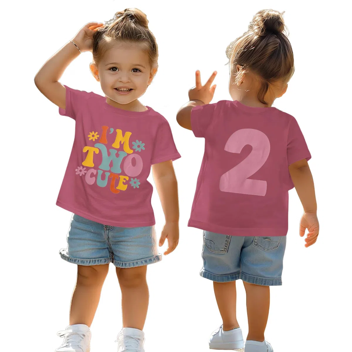 2. Geburtstag T-Shirt für Mädchen “I'm Two Cute” Drucker Shirt Zweiter Geburtstags Shirts Geburtstagsfeier Kleidung Sommer Kurzarm Top Weiches Rundhals Tshirt 2 Jahre Kinder Outfi