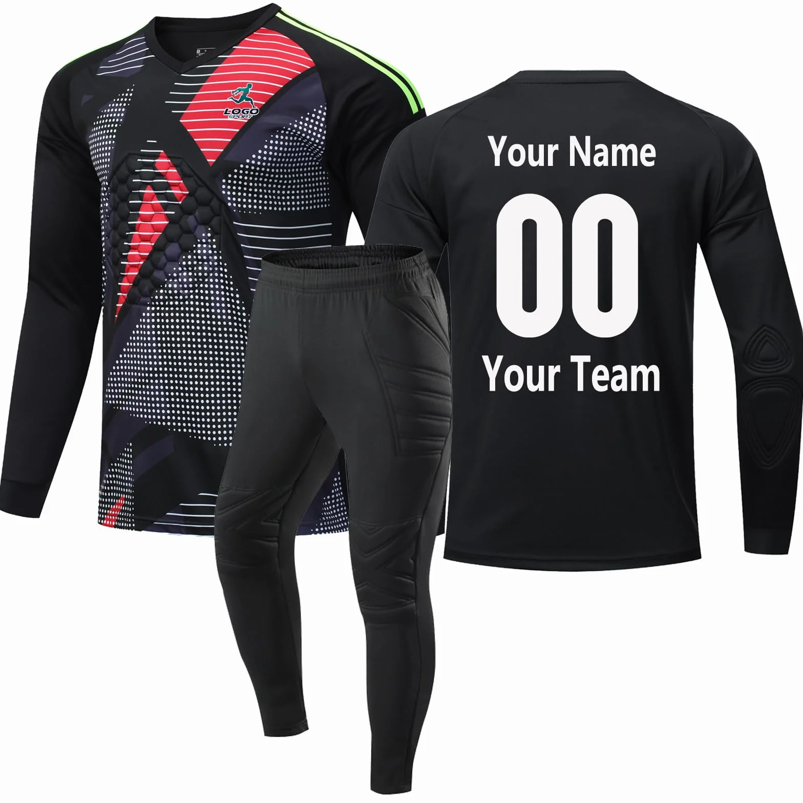 Personalisiertes Torwart-Trikot für Kinder, Teenager, Männer und Frauen, Nummer Erwachsene, Trikot mit Schwamm-Sweatshirt