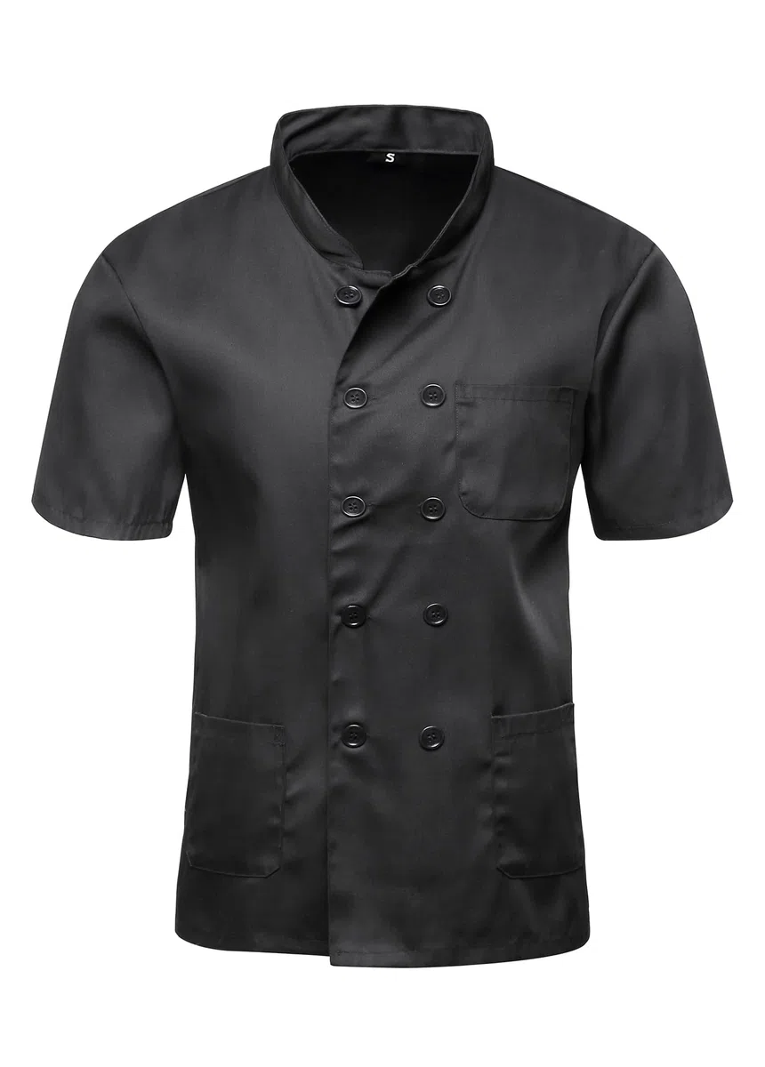 Kochjacke für Herren & Damen Slim Kochjacke mit Druckknöpfen Herren Modern Style Kurzarm Bäckerjacke Professional Chef Uniform Kurzarm