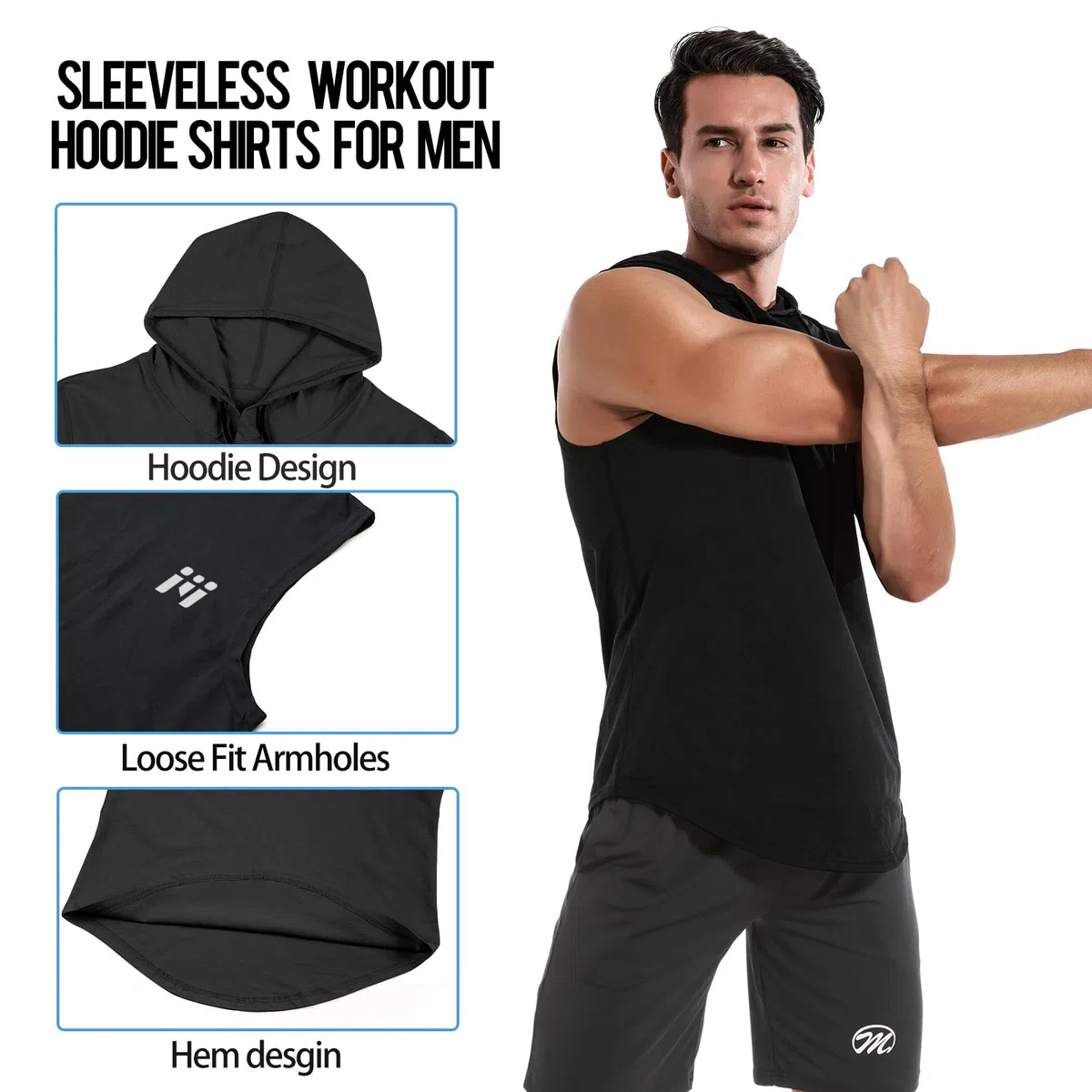 MEETWEE Herren Tank Top, Sportshirt mit Kapuze Ärmelloses/Langarm Muskelshirts Fitness Sleeveless Shirt Atmungsaktiv Laufshirt Achselshirts Hoodie für Gym Running Training