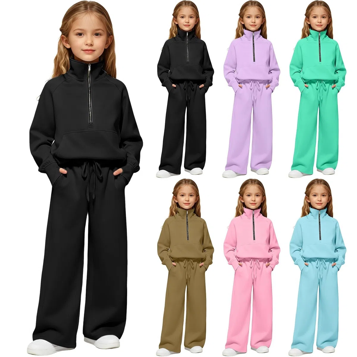Generisch Jogginganzug Mädchen Jungen Zweiteiliger Trainingsanzug Kinder Unisex mit Kordelzug Hoodie Jogginghose Outfit Einfarbige Warme Sportbekleidung Sportanzug Sets Schule Bekleidungssets