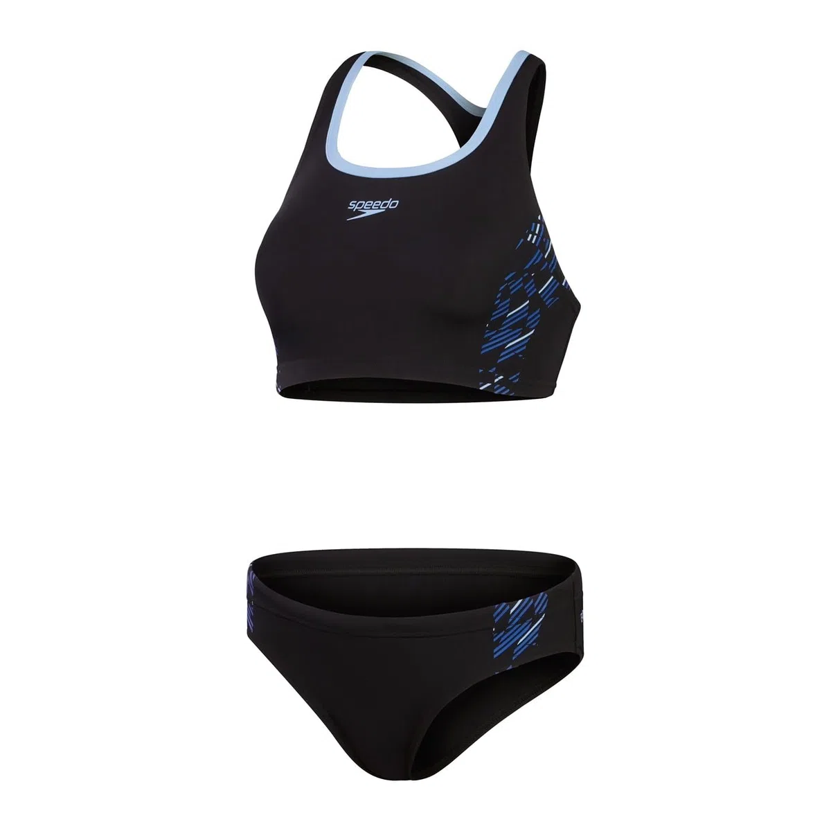 Speedo W Placement Bikini Schwarz - Klassischer sportlicher Damen Bikini, Größe 40 - Farbe Black - True Cobalt - Curious