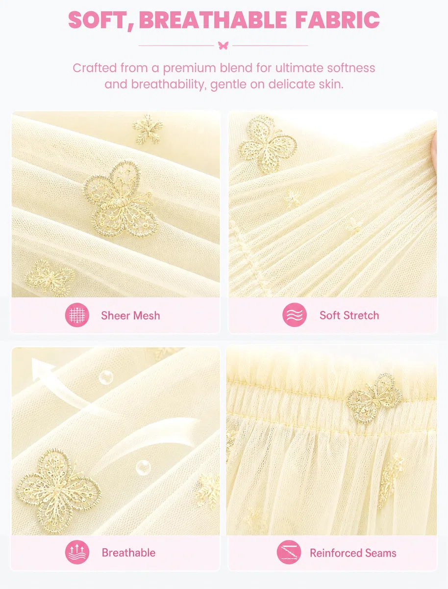 JiAmy Mädchenkleid mit Trägern, Flügelärmeln und Tüll