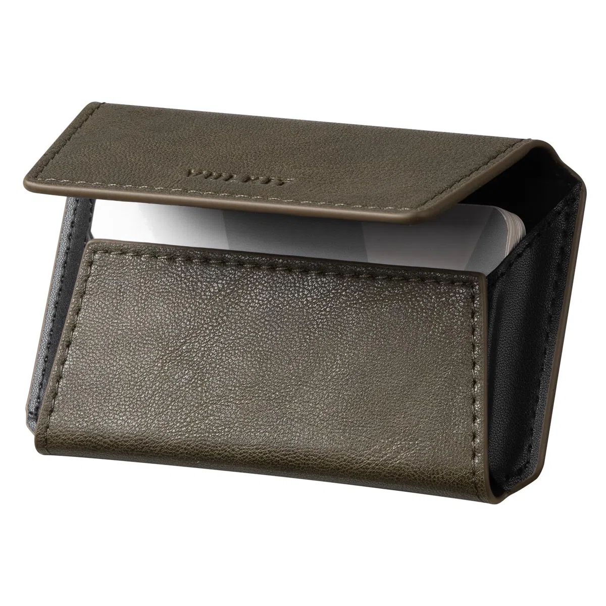 VULKIT Visitenkartenetui aus Leder für Herren, schlanke Tasche, Visitenkartenetui, Namenskartenetui, Halter, hält 20 Visitenkarten, Oliv/Blatt für mich (Leaf It to Me)