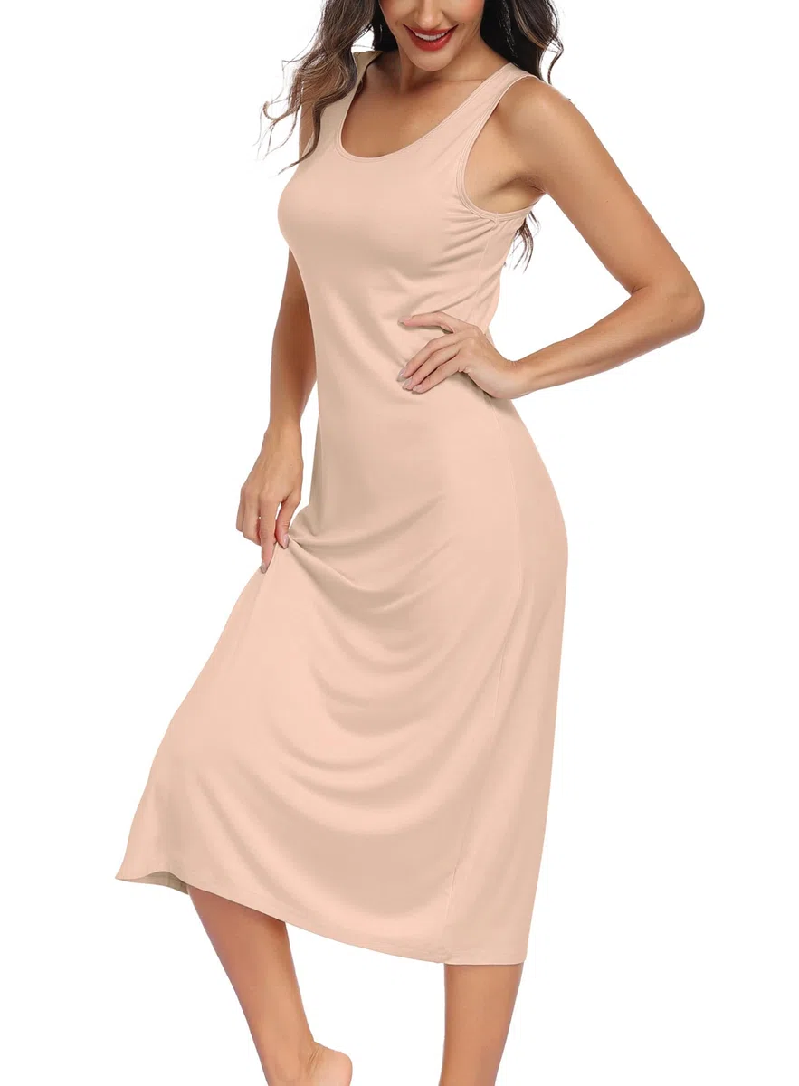 Lovasy Unterkleid Damen Sommer Extrem Lang Breite Schultergurte Modal Unterkleider für Damen Sexy Nachthemd Full Slip