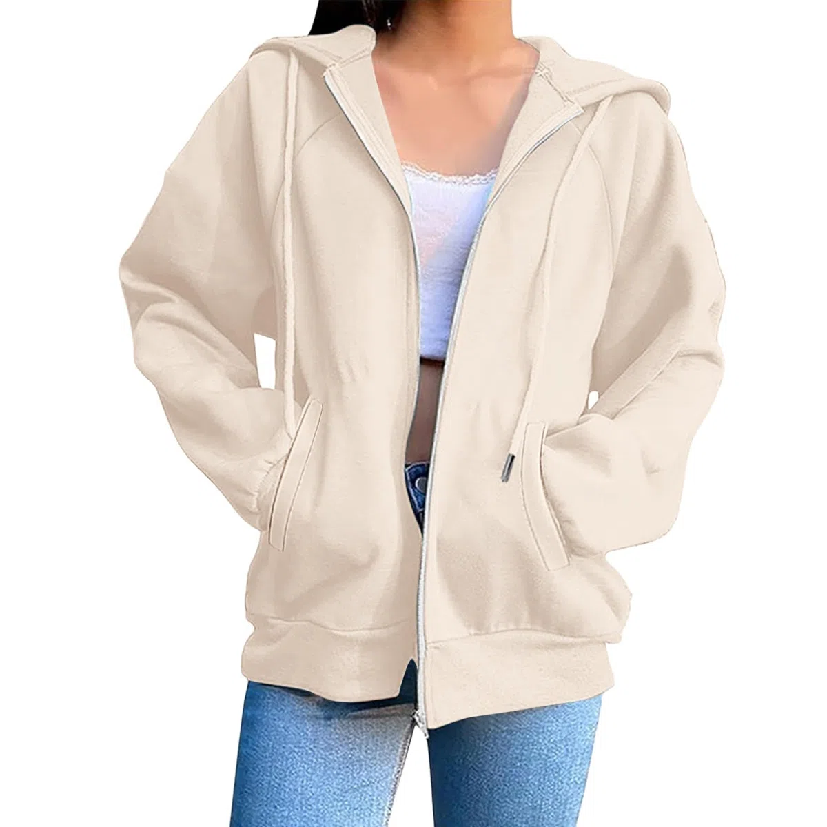 Hoodie Damen Sweatjacke - Kapuzenjacke Herbst Winter Lang Sweatshirt Kapuzenpullover Mit Kapuze Reißverschluss Mantel Oversize Freizeit Sport Langarmshirt Pullover Mode Y2K Hoody Retro Oberteil,S-3XL