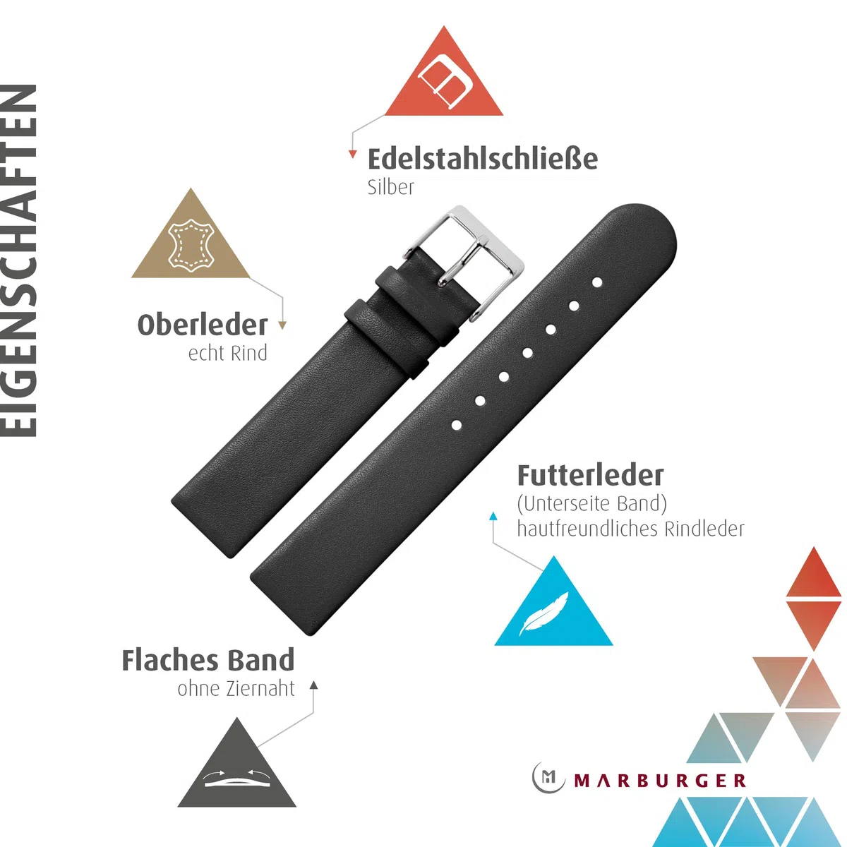 MARBURGER Uhrenarmband 12mm Leder - Werkzeug Montage Set 76112