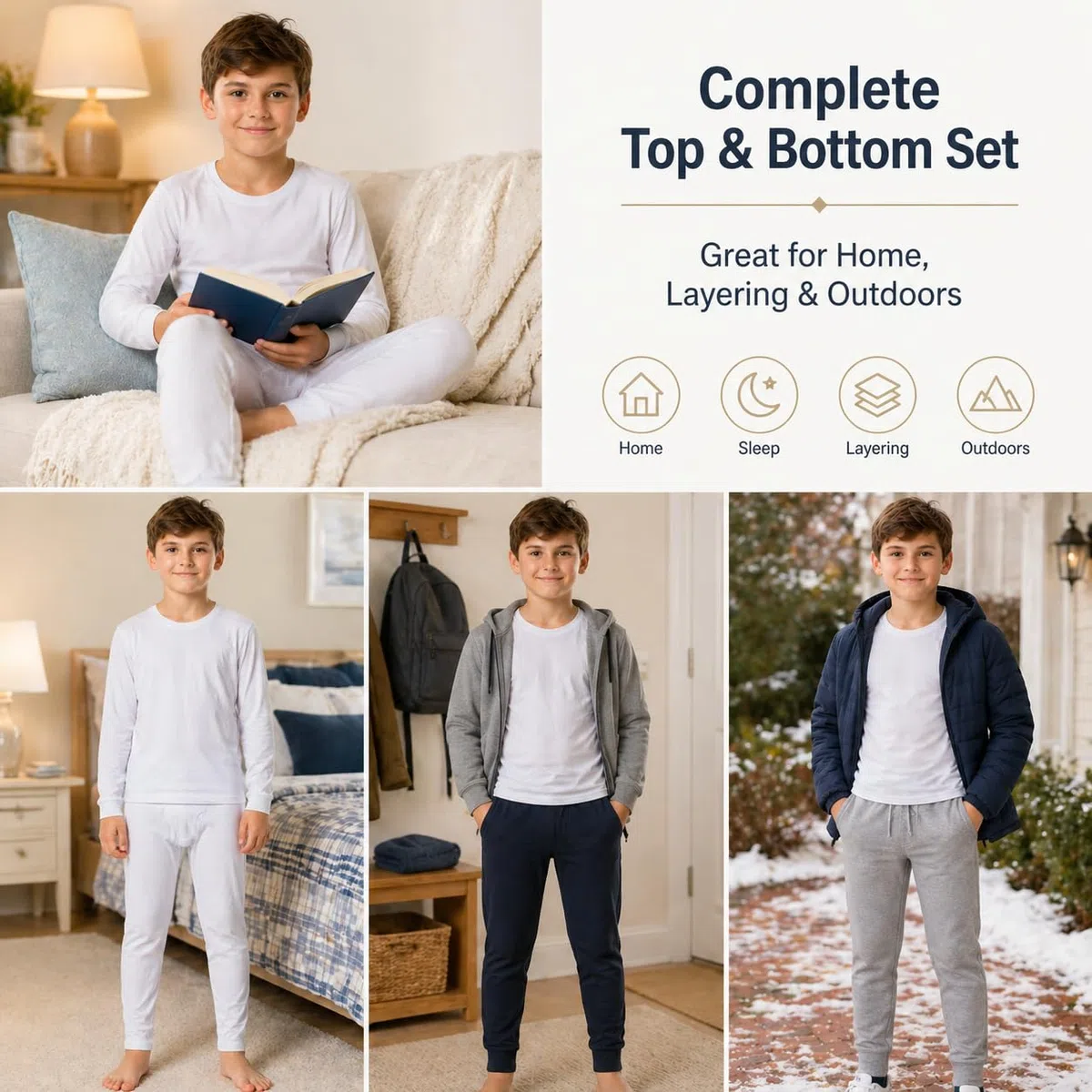Thermo Unterwäsche Jungen Set mit Innenfleece Atmungsaktive Kinder Funktionsunterwäsche Langarmshirt & Hose für Winter Outdoor