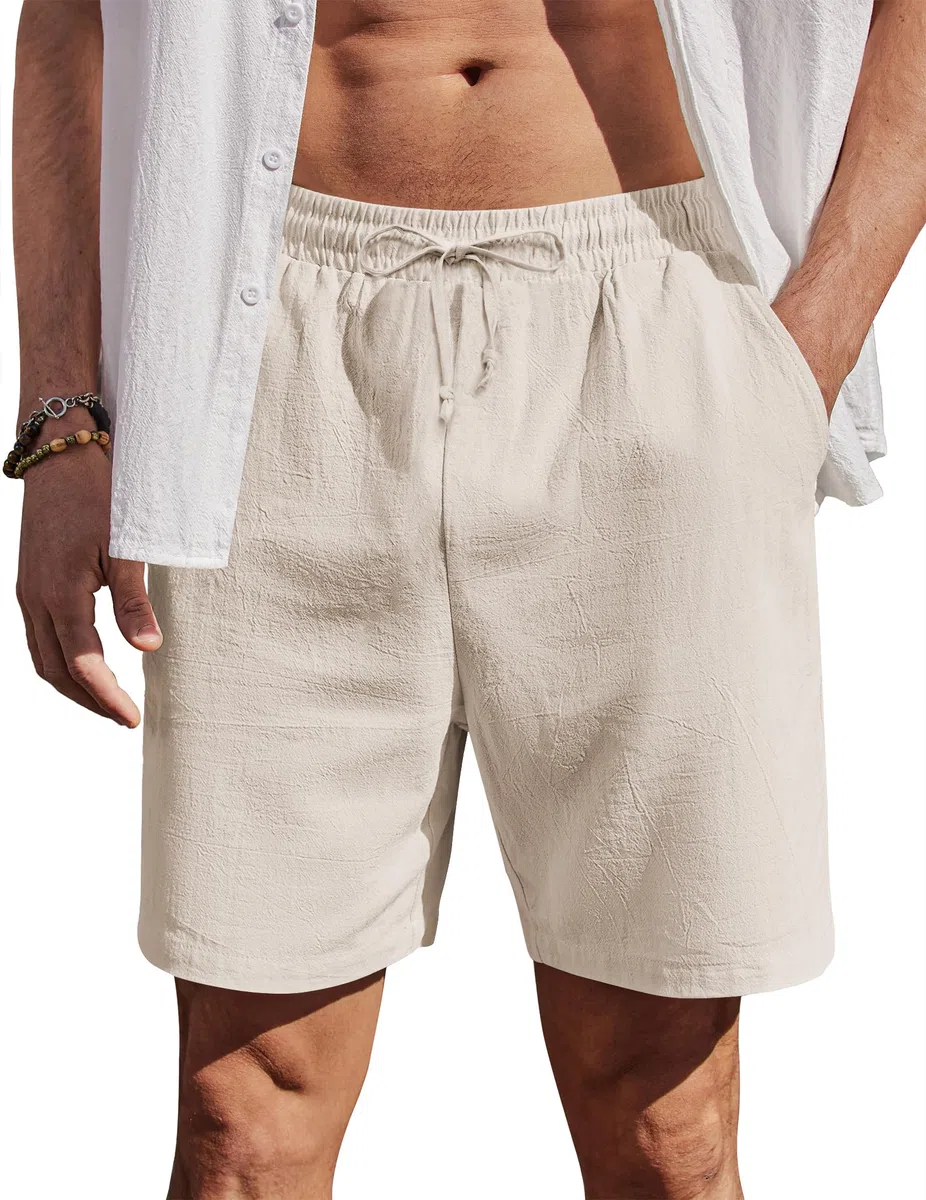 COOFANDY Herren Shorts Sommer Baumwolle Kurz Hosen mit Gummizug Leicht Sommershorts Freizeithose mit Taschen