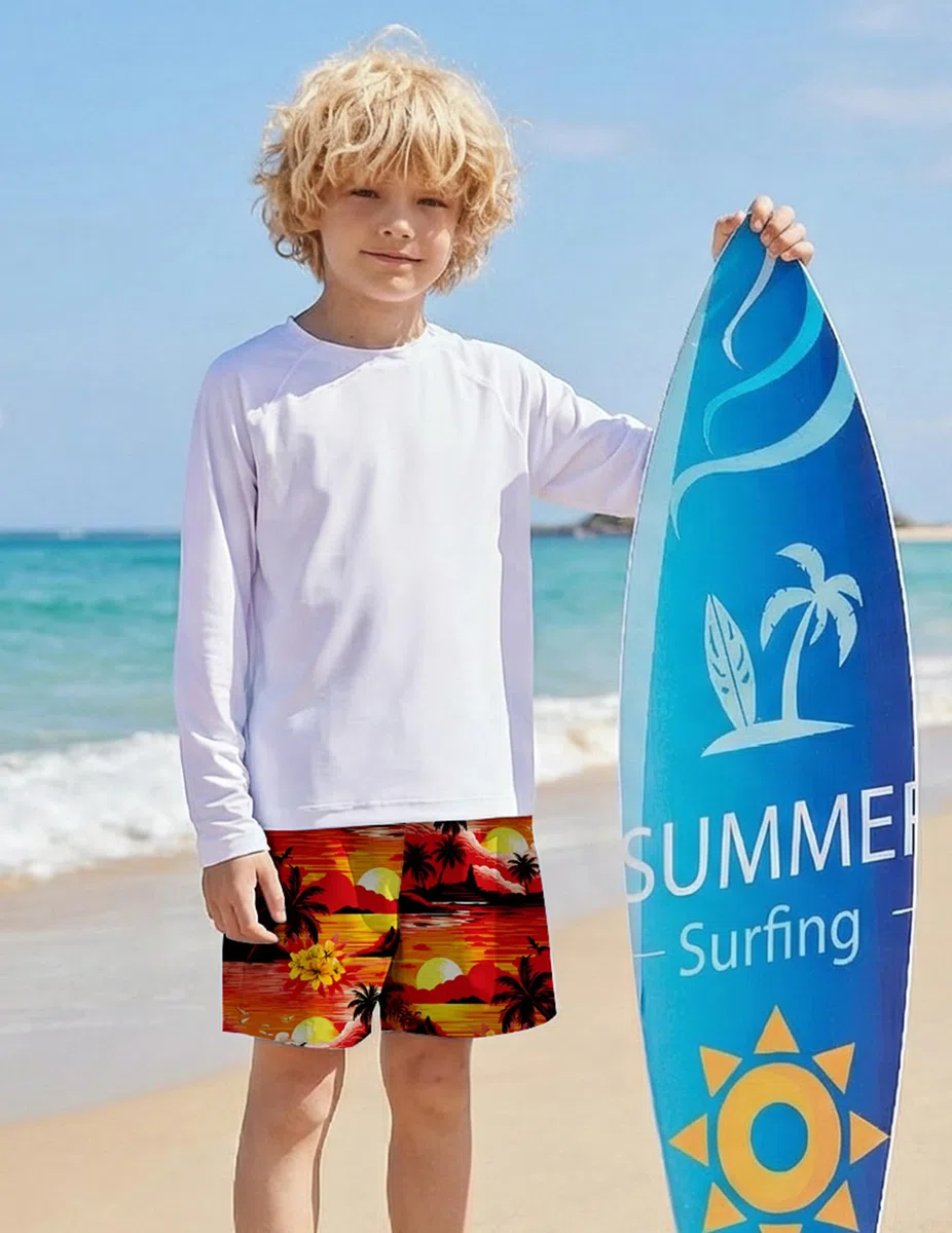 Arshiner Badehose Jungen Badeshorts Kinder Tier Traktor Geometrie Hawaii mit Mesh-Futter Kordelzug Taille Schwimmhose Schnelltrocknend Sommer Strand Boardshorts Schwimmshorts für Junge 5-14 Jahre