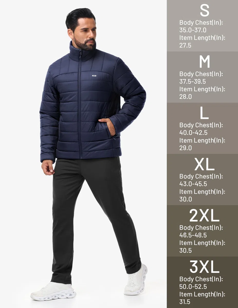 MIER Puffer Jacke für Herren Leichtgewicht isolierte Puffy Mantel mit Tasche Warme Winter gepolsterte Packbare Jacken, wasserdicht
