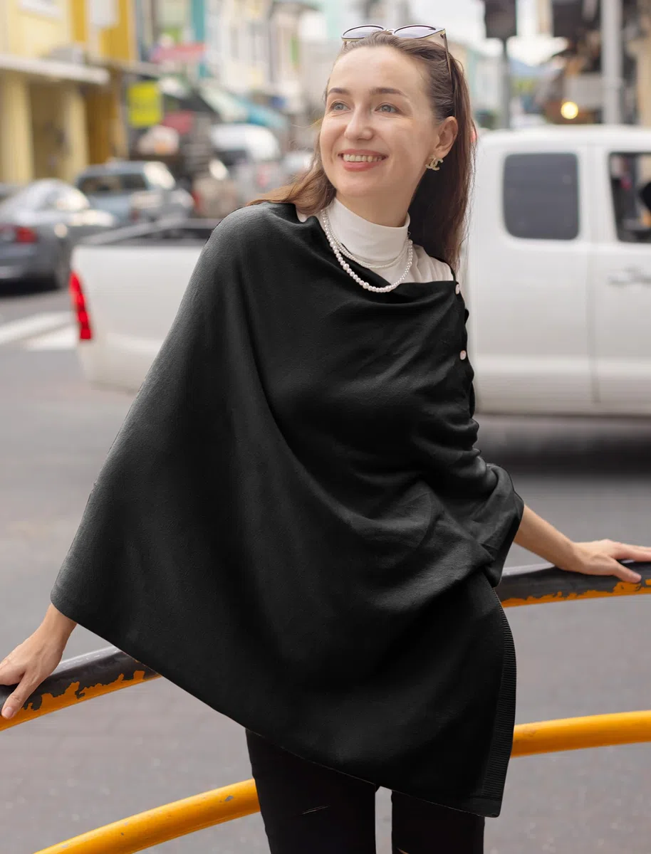 DiaryLook Kaschmir-Feeling gestrickter Poncho Damen Elegant, Langer Cape Damen Poncho für Frauen, weiche Knöpfe, Leichter Wickel Schal Cardigan für Frühling, Sommer, Winter Geschenk für Frauen
