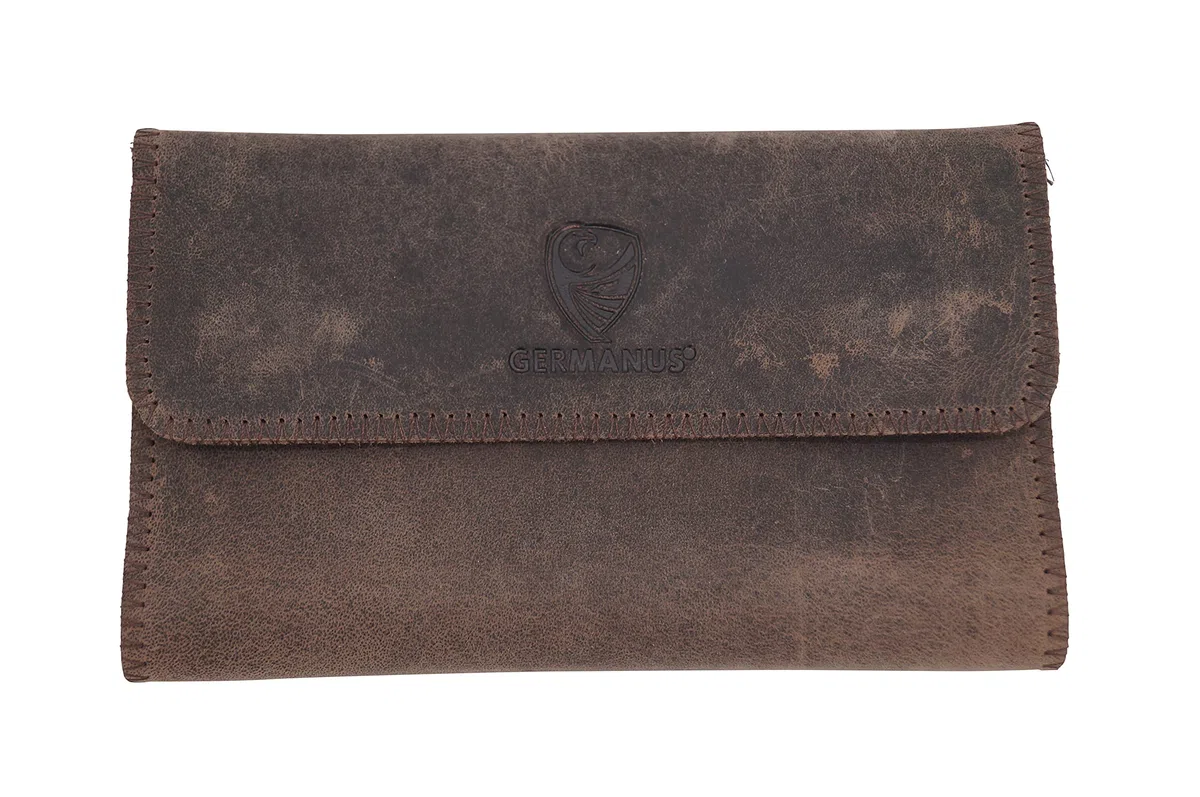 GERMANUS Starkes Rind - Made in EU - Leder Tabaktasche Tabakbeutel Drehertasche Drehtasche Tabaketui, Wild, Braun